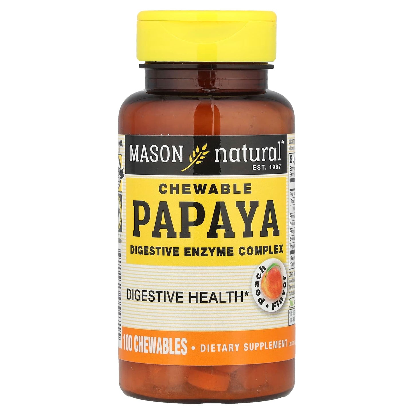 Mason Natural, Chewable Papaya, Digestive Enzyme Complex, Peach , 100 Chewables - Image 1