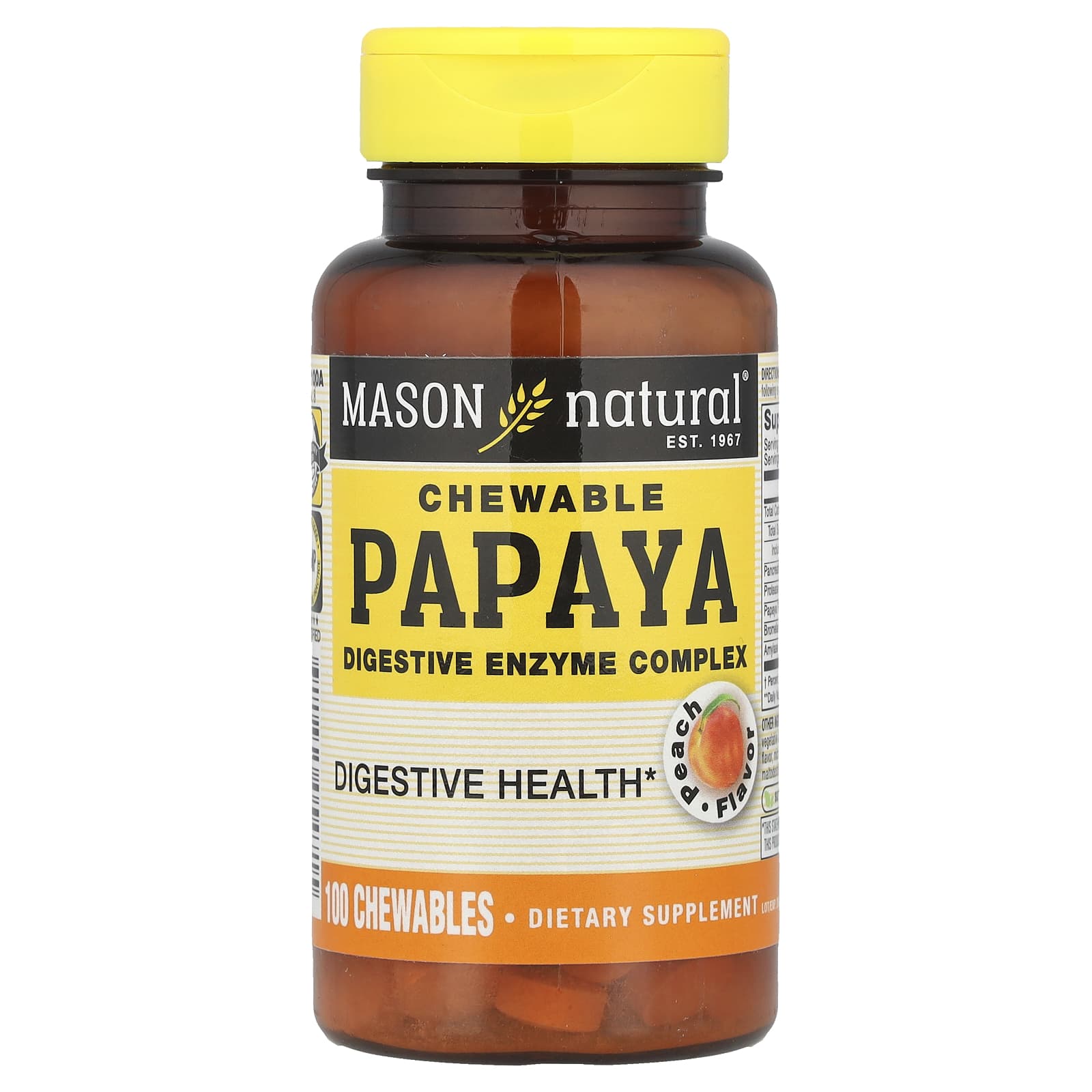 Mason Natural, Chewable Papaya, Digestive Enzyme Complex, Peach , 100 Chewables - Image 1