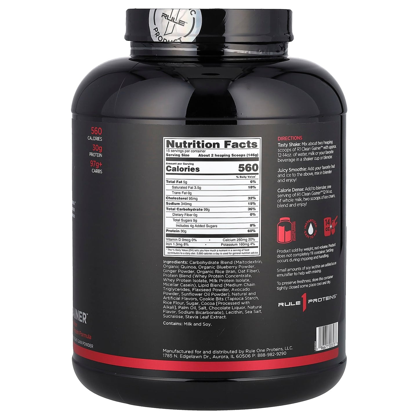 Rule One Proteins, Clean Gainer™, Cookies & Cream, 4.83 lb (2.19 kg) - Image 2