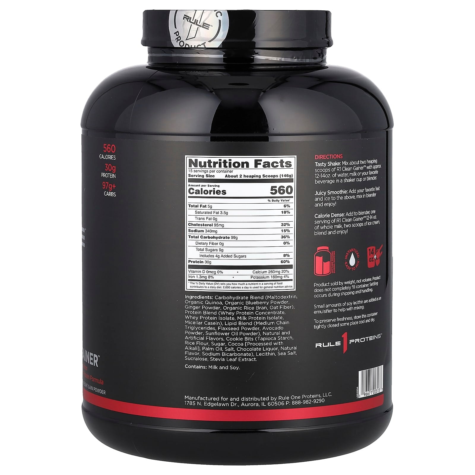 Rule One Proteins, Clean Gainer™, Cookies & Cream, 4.83 lb (2.19 kg) - Image 2