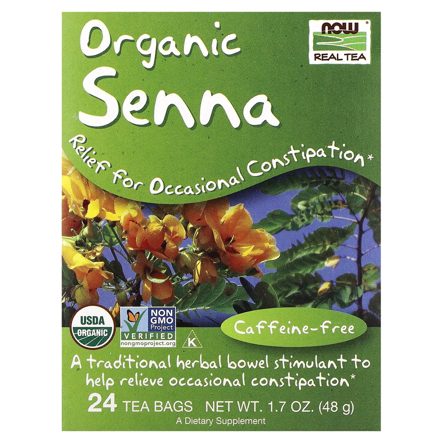 NOW Foods, Real Tea, Organic Senna, Caffeine-Free, 24 Tea Bags, 1.7 oz (48 g) - Image 1