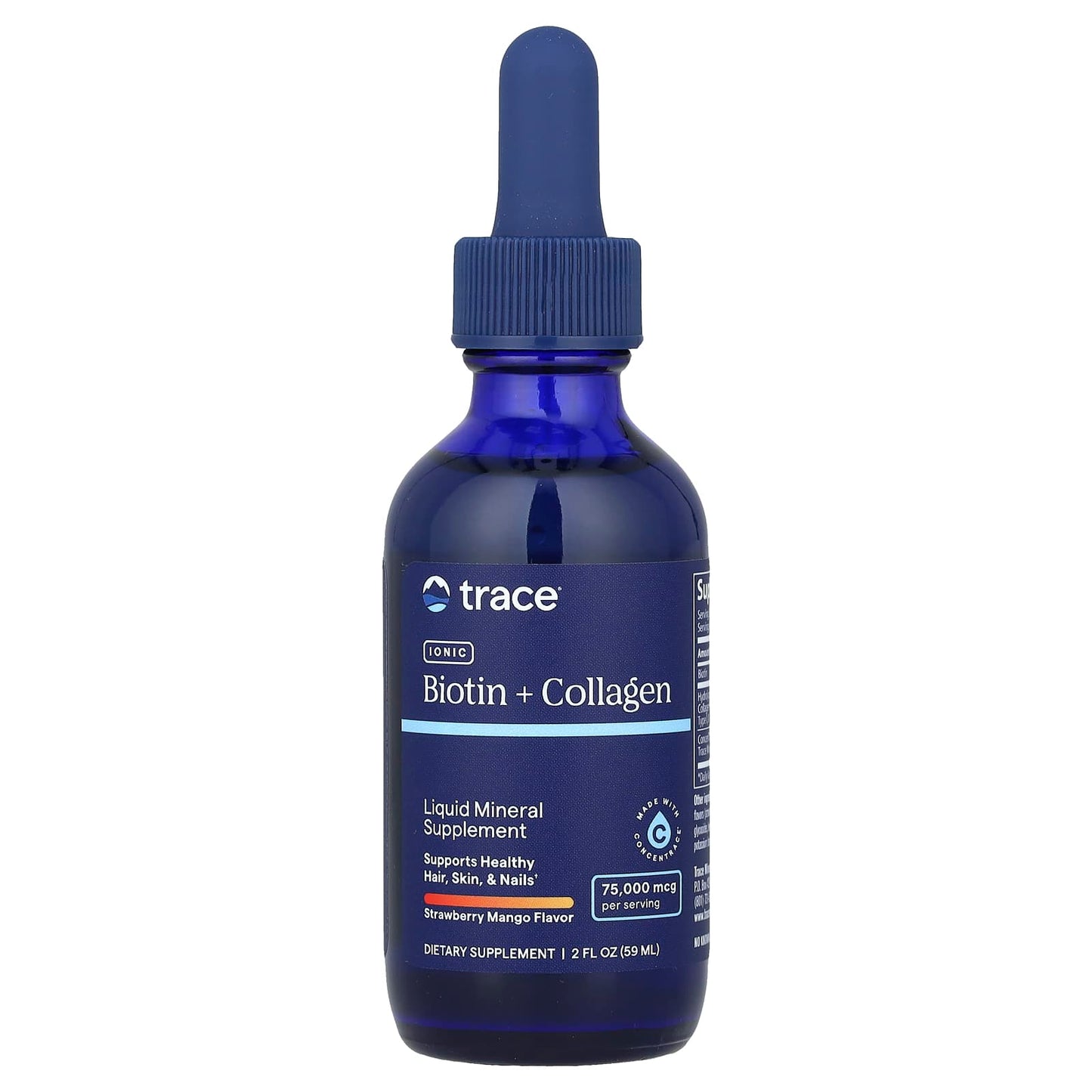 Trace, Ionic Biotin + Collagen, Strawberry Mango, 75,000 mcg, 2 fl oz (59 ml) - Image 1