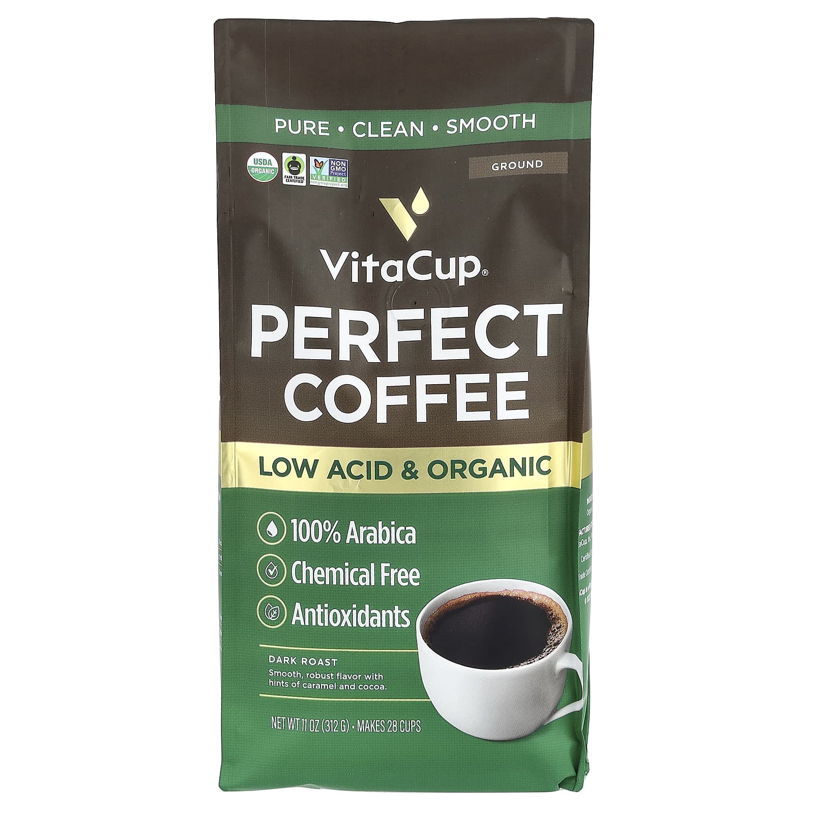 VitaCup, Perfect Coffee, Ground, Dark Roast, 11 oz (312 g) - Image 1