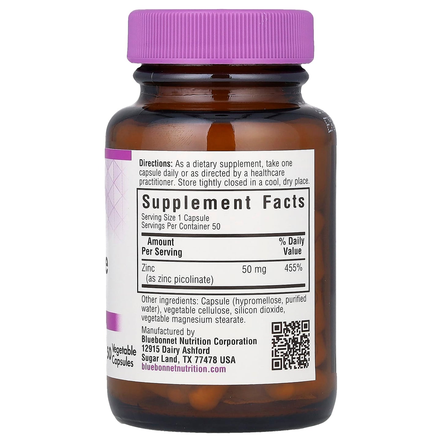Zinc Picolinate 50mg 50-Vegetable Capsules by Bluebonnet Nutrition - Image 2