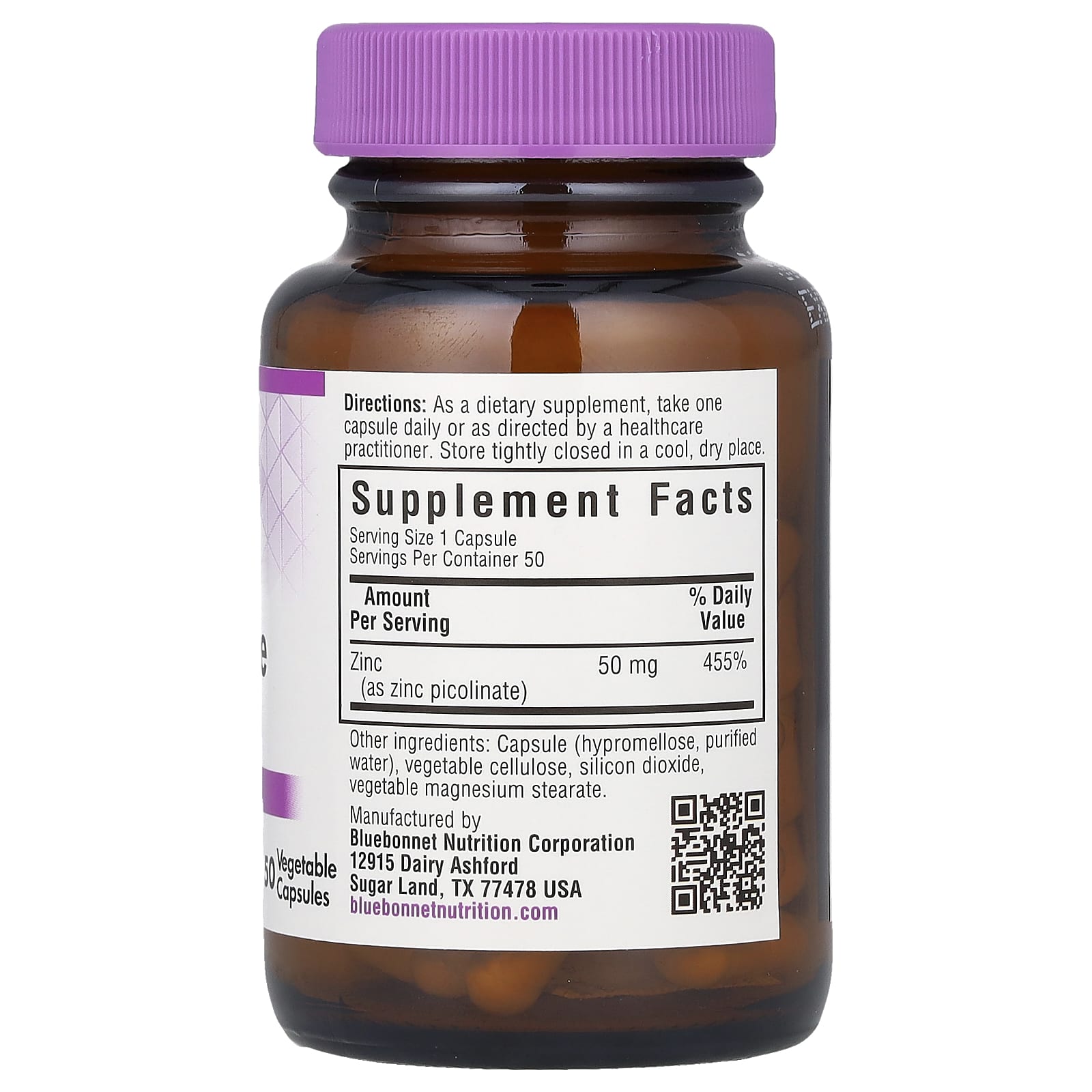 Zinc Picolinate 50mg 50-Vegetable Capsules by Bluebonnet Nutrition - Image 2