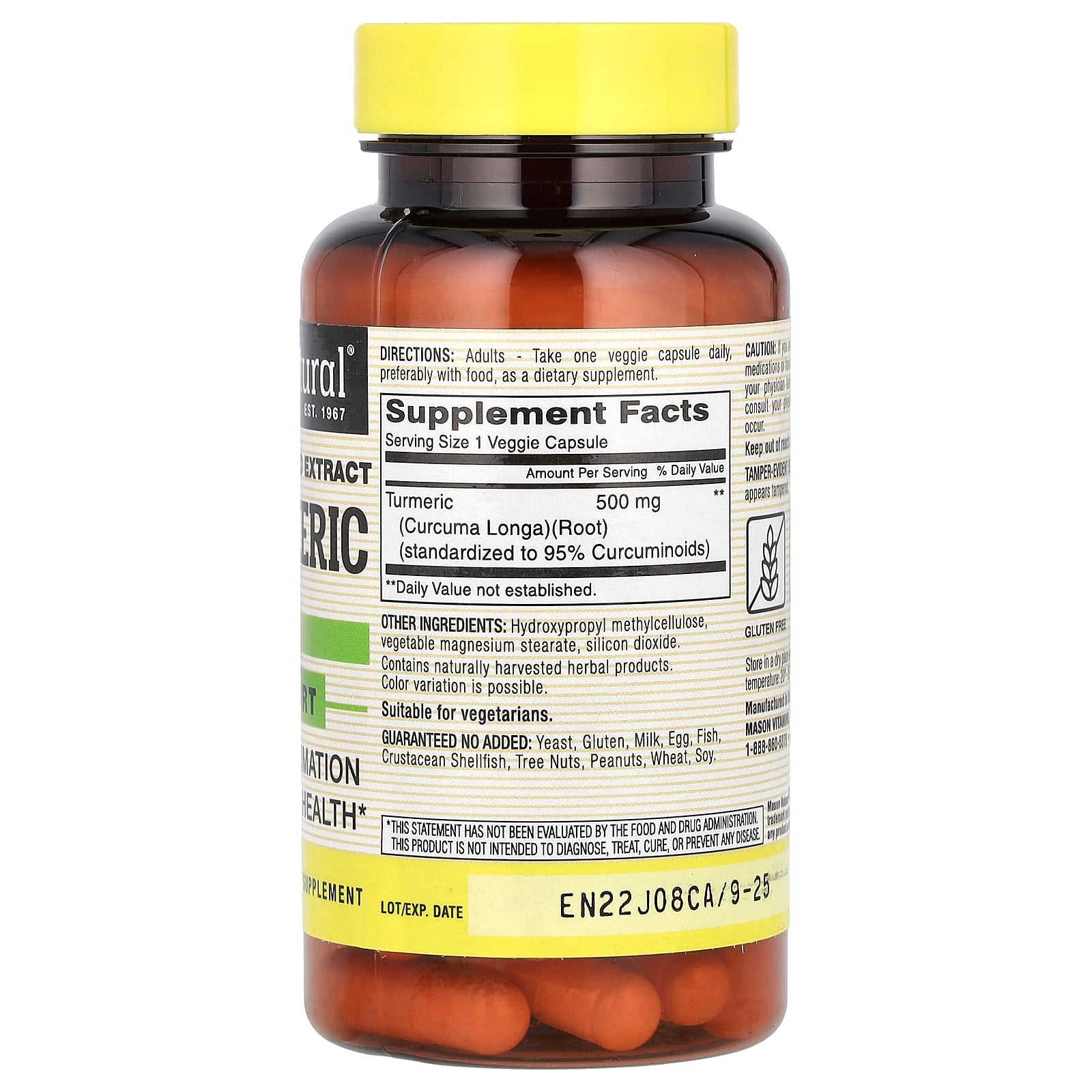 Mason Natural, Turmeric, Standardized Extract, 60 Veggie Caps (500 mg per Capsule) - Image 2