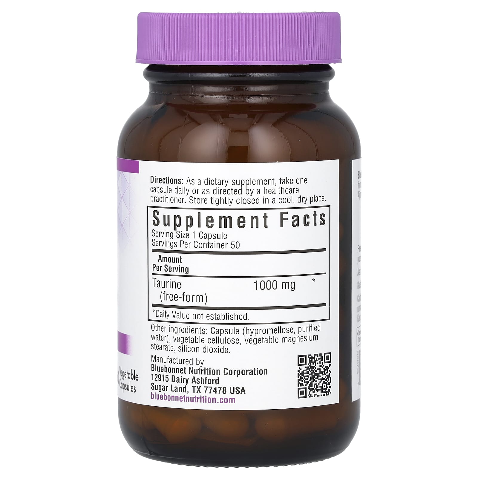 Bluebonnet Nutrition Taurine Supplement 1000mg, 50 Vegan Capsules - Image 2