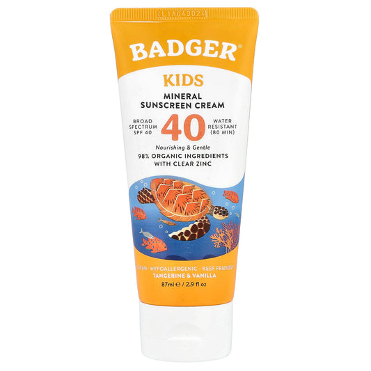 Badger Kids Mineral Sunscreen, SPF 40, 2.9 fl oz, Tangerine & Vanilla - Image 1