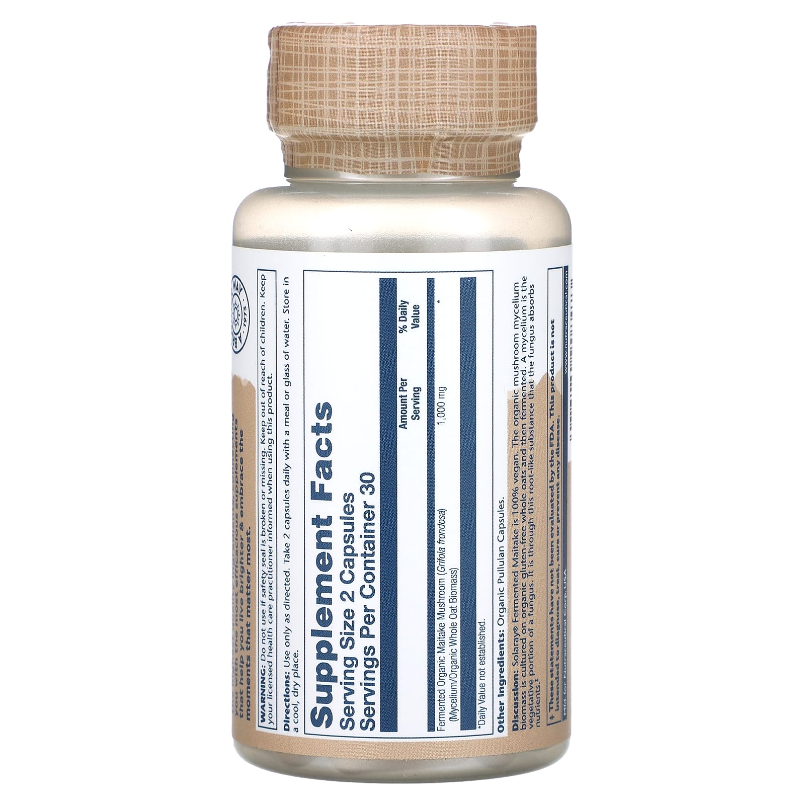 Solaray, Organic, Fermented Maitake Mushrooms, 60 Organic Capsules (500 mg per Capsule) - Image 2