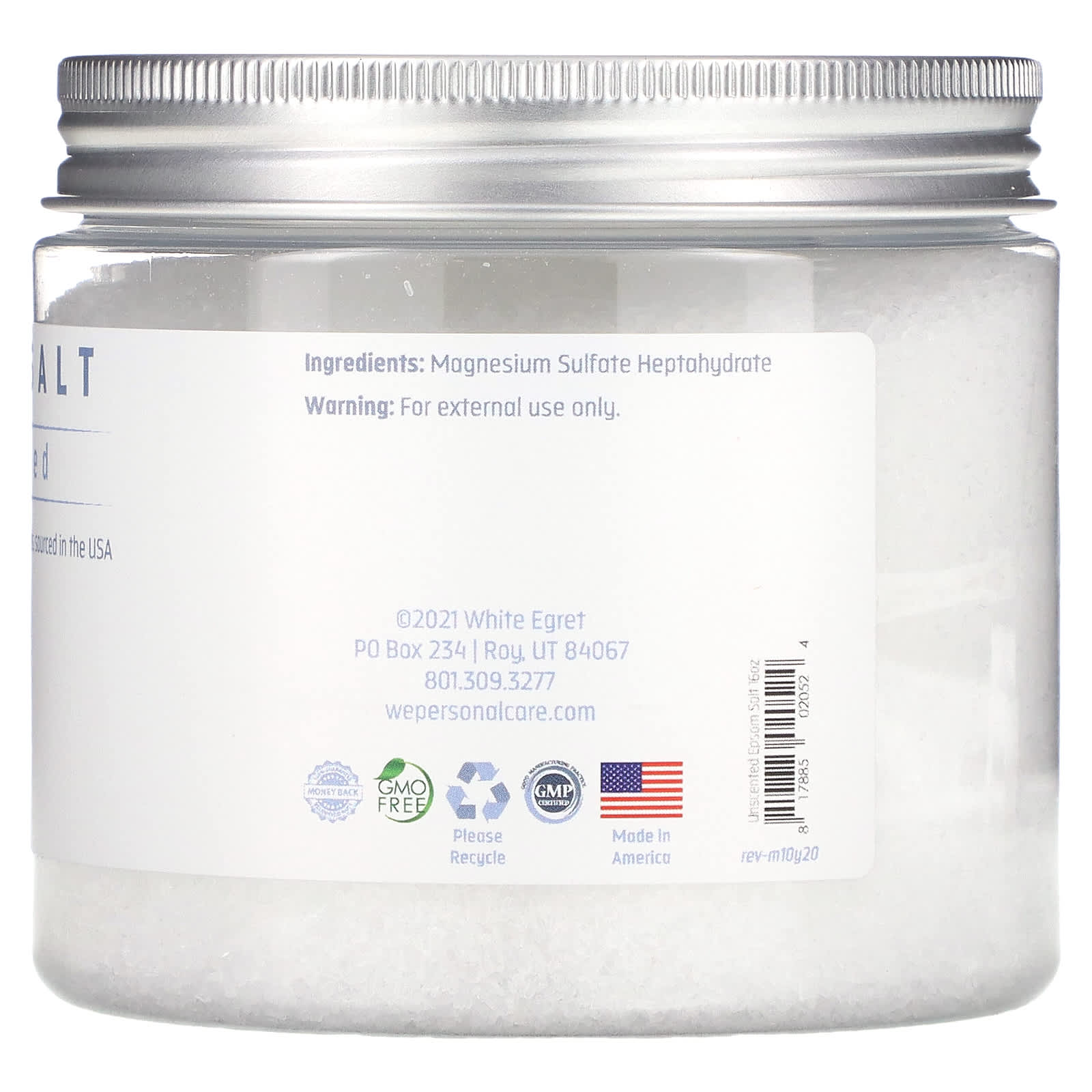 White Egret, Epsom Salt, Unscented, 16 oz (454 g) - Image 2