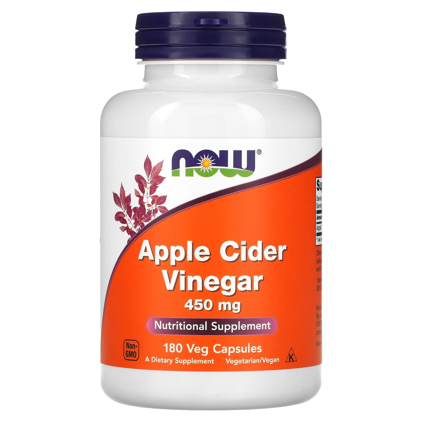 NOW Foods, Apple Cider Vinegar, 450 mg, 180 Veg Capsules - Image 1