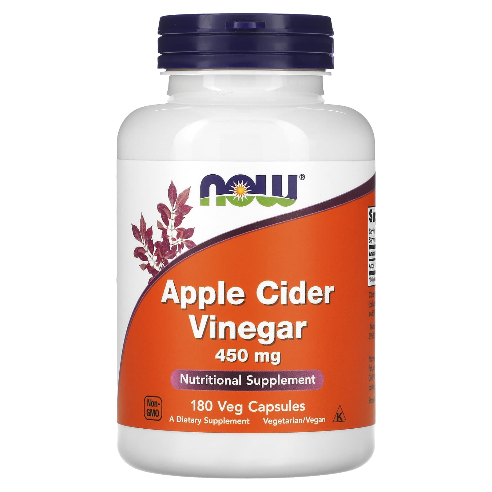 NOW Foods, Apple Cider Vinegar, 450 mg, 180 Veg Capsules - Image 1
