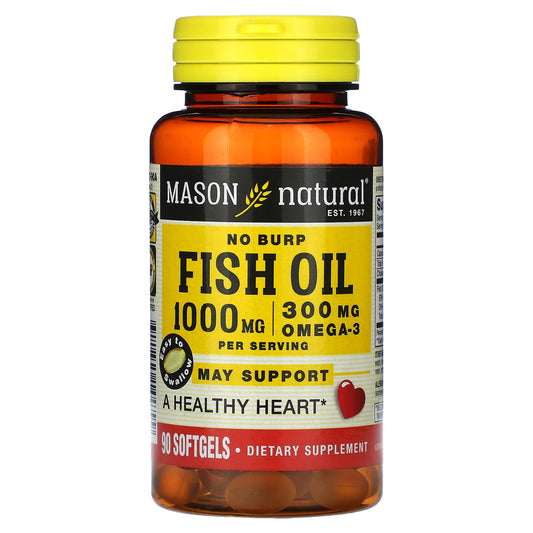 Mason Natural, No Burp Fish Oil, 1,000 mg, 90 Softgels (500 mg per Softgel )