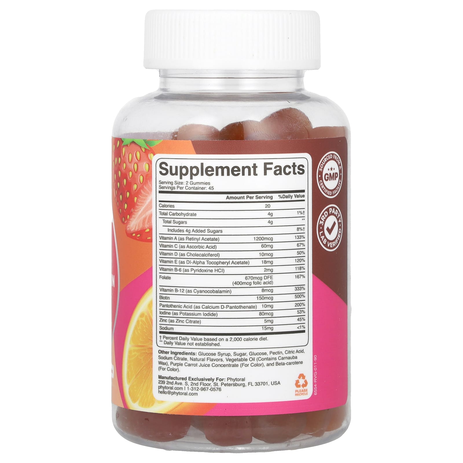 Phytoral, Women's Multivitamin Gummies, Orange, Cherry & Strawberry, 90 Gummies - Image 2