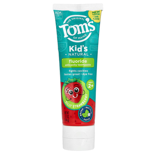 Tom's of Maine, Kid's Natural Fluoride Anticavity Toothpaste, Ages 2+, Silly Strawberry, 5.1 oz (144 g) - Image 1