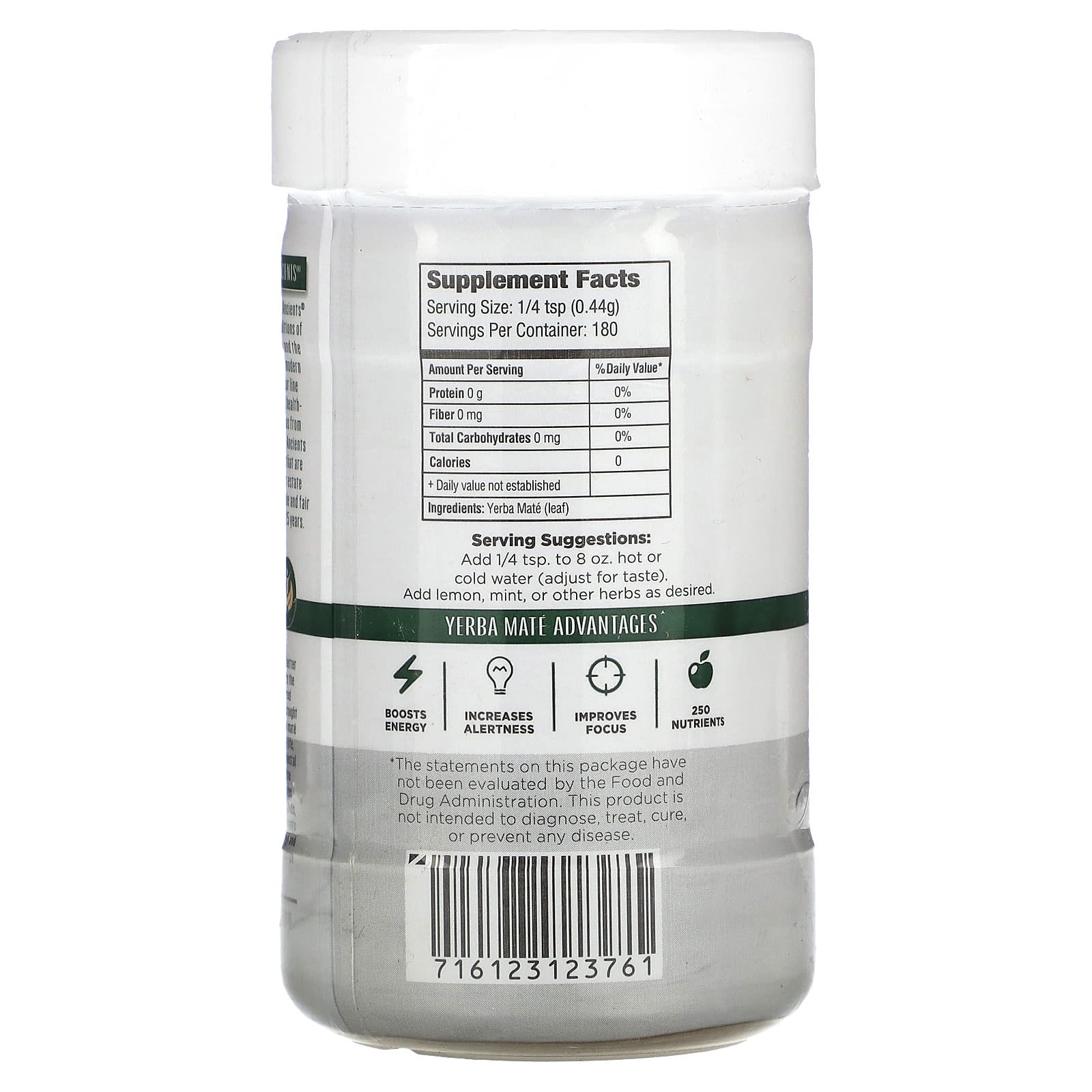 Wisdom Of The Ancient, Yerba Mate Plain, Instant Herbal Tea, Unsweetened, 2.82 oz (79.9 g) - Image 2