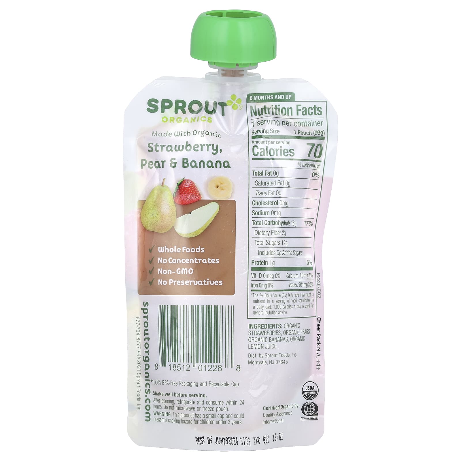 Sprout Organics, Baby Food, 6 Months & Up, Strawberry, Pear, & Banana, 3.5 oz (99 g)
