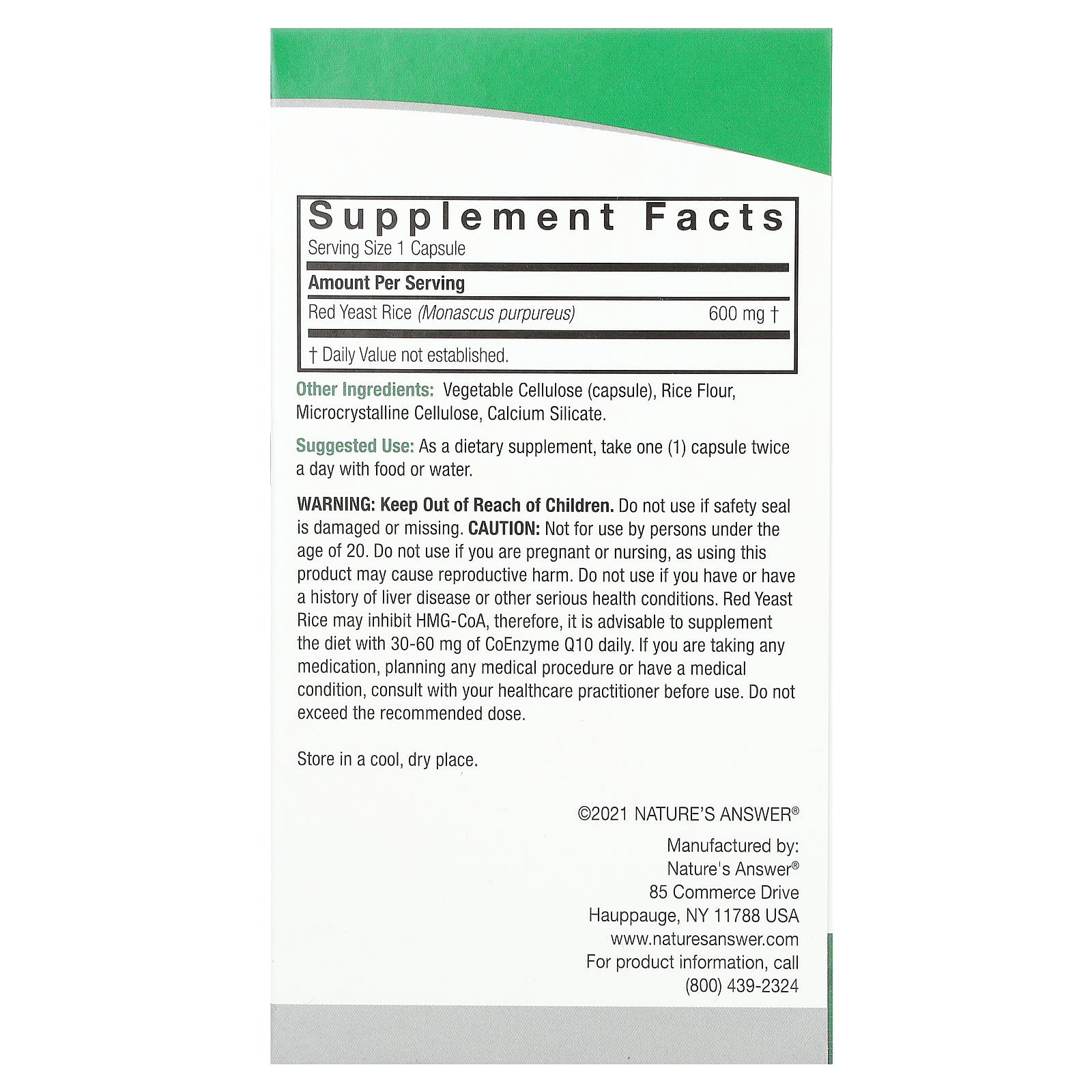 Nature's Answer, Red Yeast Rice, 600 mg, 90 Vegetarian Capsules - Image 2