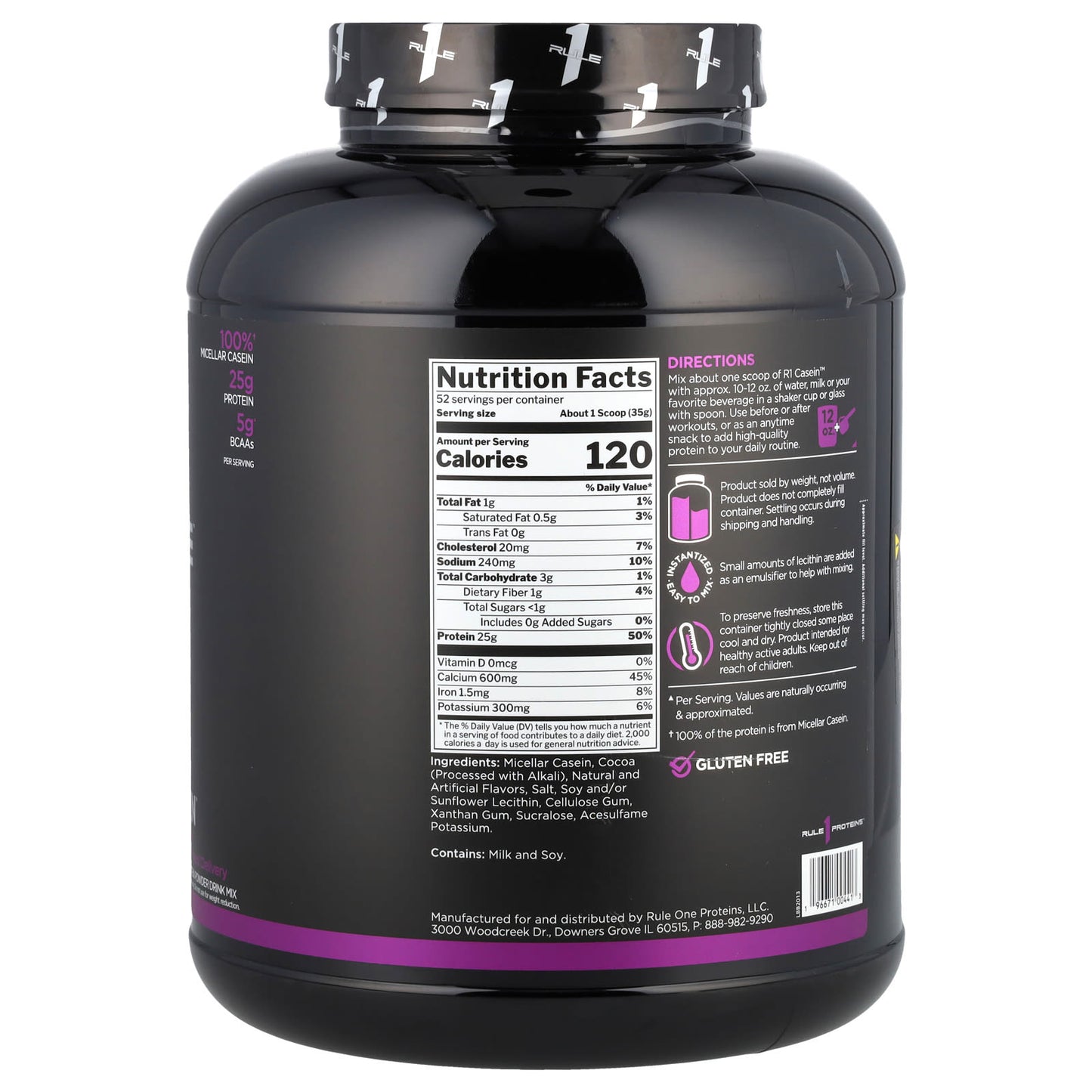 Rule One Proteins, R1 Casein, Protein Powder Drink Mix, Chocolate Fudge, 4.01 lb (1.82 kg)