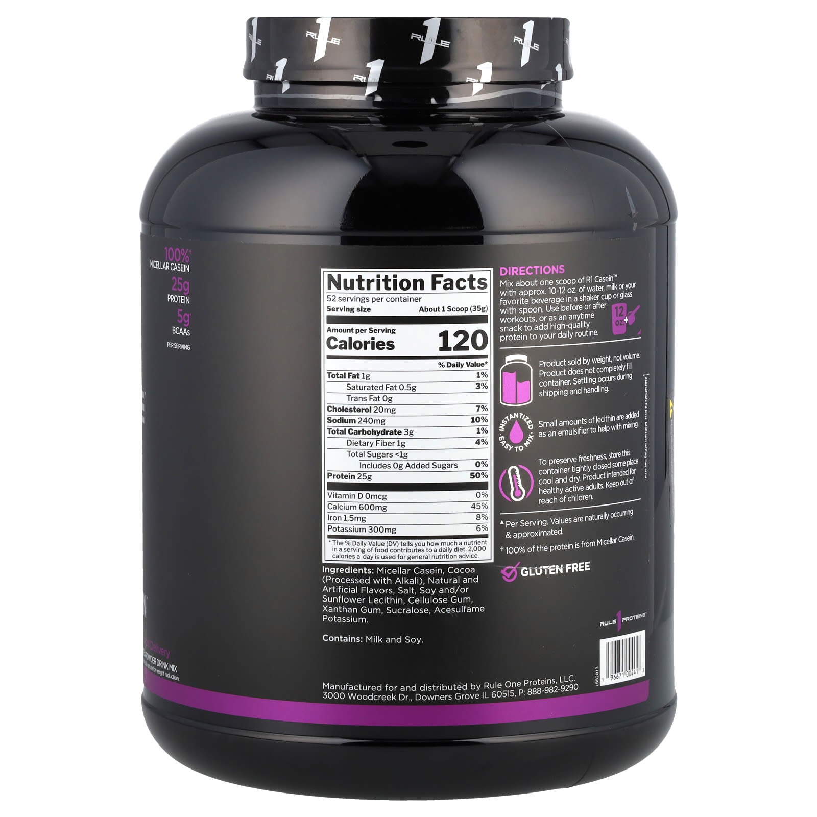 Rule One Proteins, R1 Casein, Protein Powder Drink Mix, Chocolate Fudge, 4.01 lb (1.82 kg)