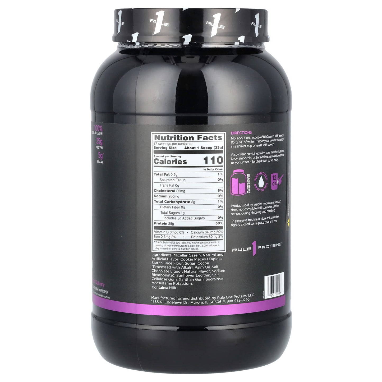 Rule One Proteins, R1 Casein, Protein Powder Drink Mix, Cookies & Creme, 1.96 lb (891 g) - Image 2