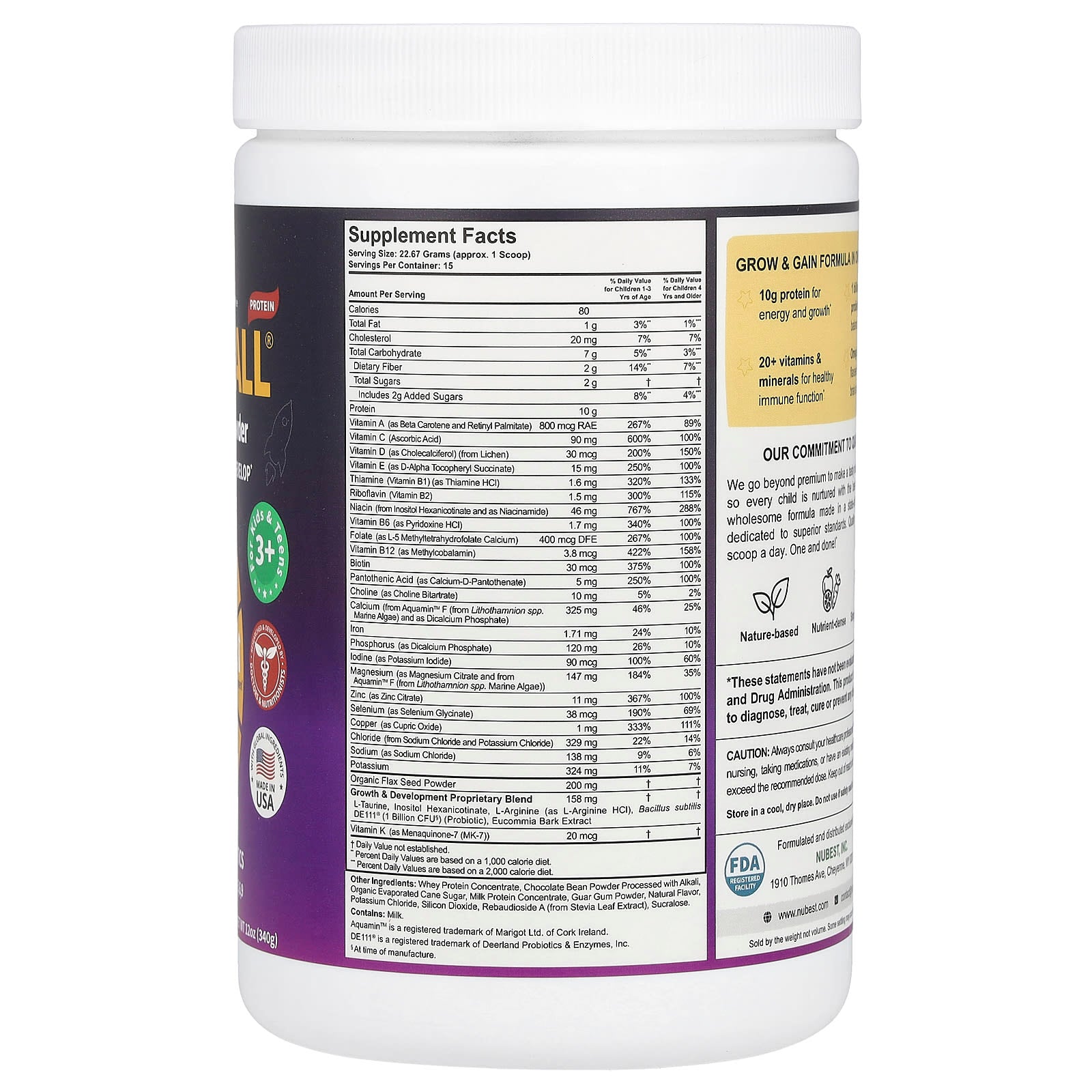 NuBest Tall®, Growth Protein Powder, For Kids & Teens 3+, Chocolate, 12 oz (340 g) - Image 2