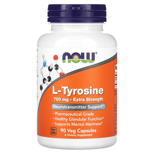 NOW Foods, L-Tyrosine, Extra Strength, 750 mg, 90 Veg Capsules - Image 1