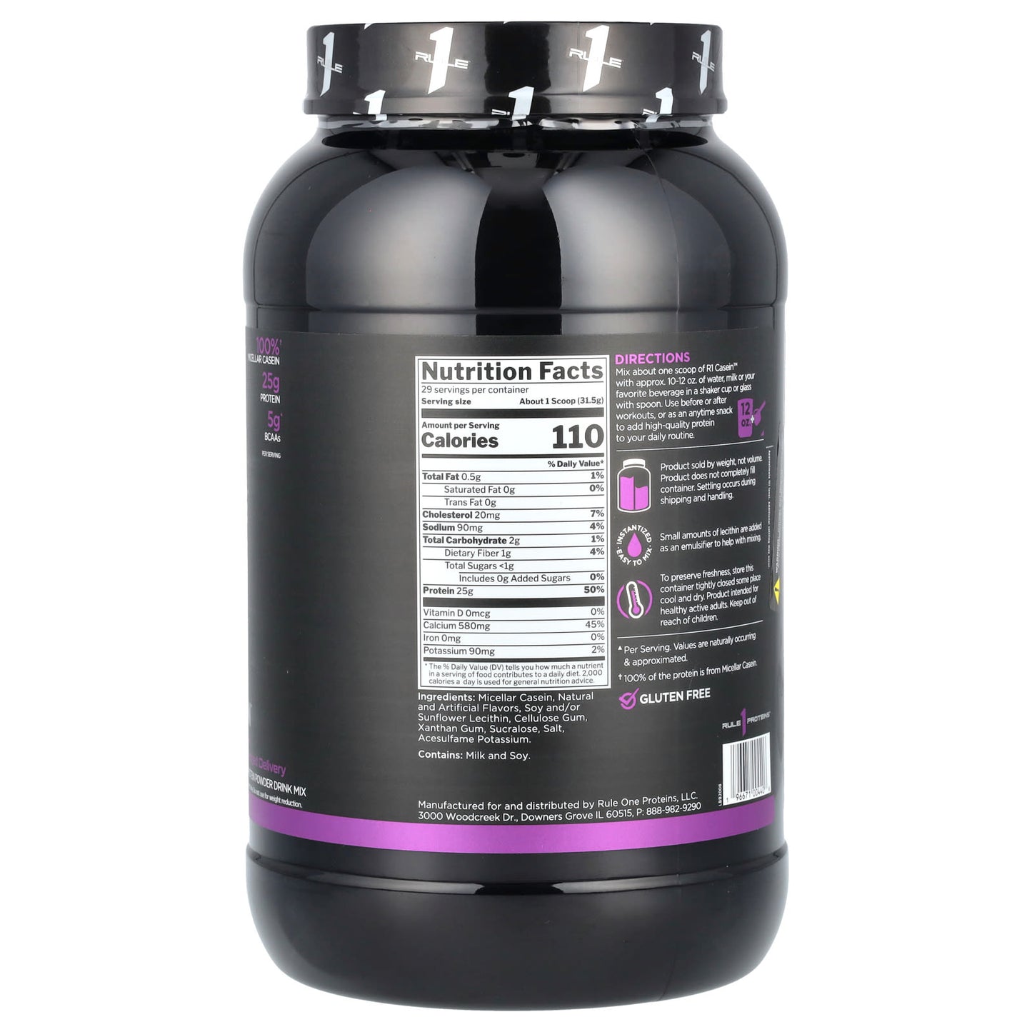 Rule One Proteins, R1 Casein, Protein Powder Drink Mix, Vanilla Creme, 2.01 lbs (913.5 g) - Image 2