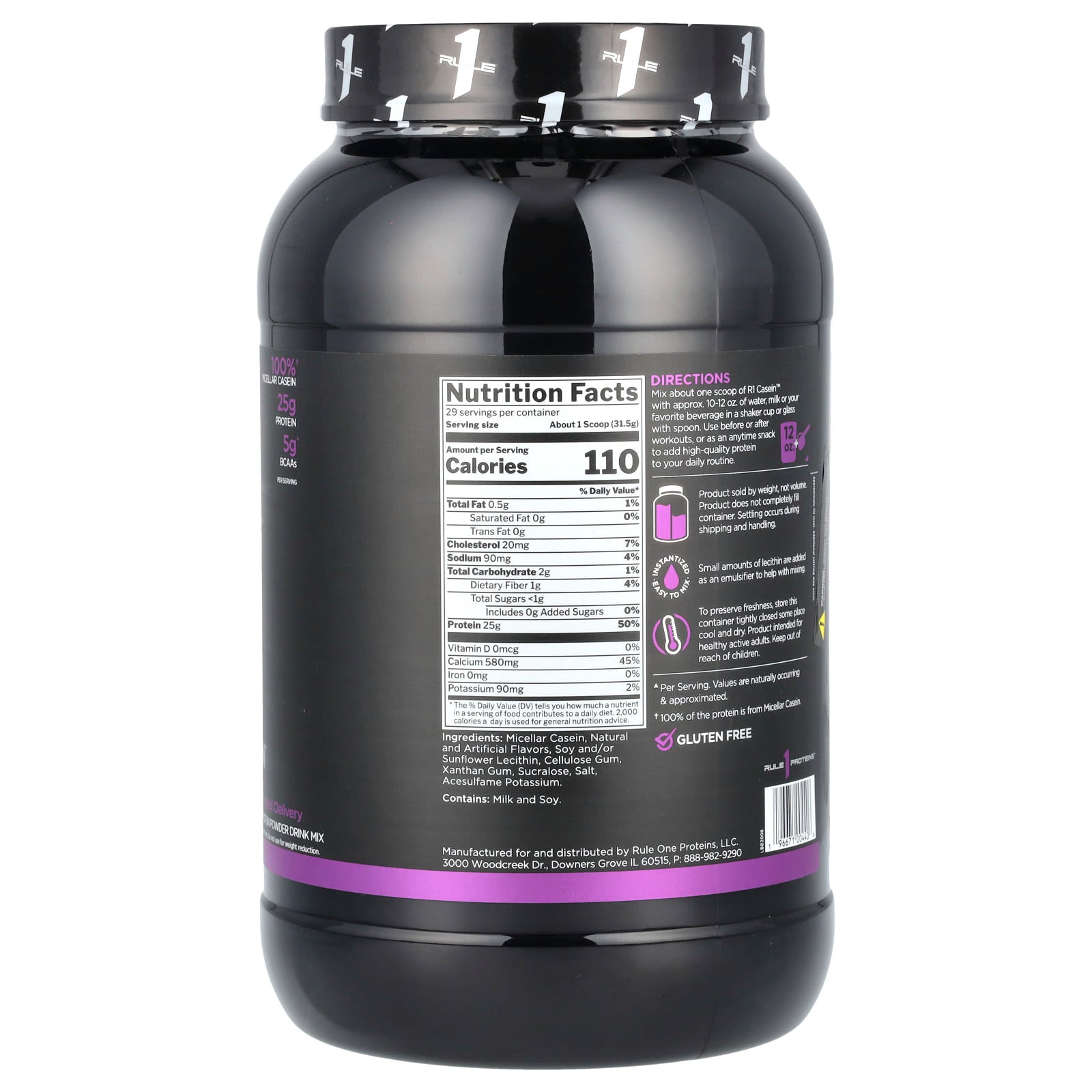 Rule One Proteins, R1 Casein, Protein Powder Drink Mix, Vanilla Creme, 2.01 lbs (913.5 g) - Image 2