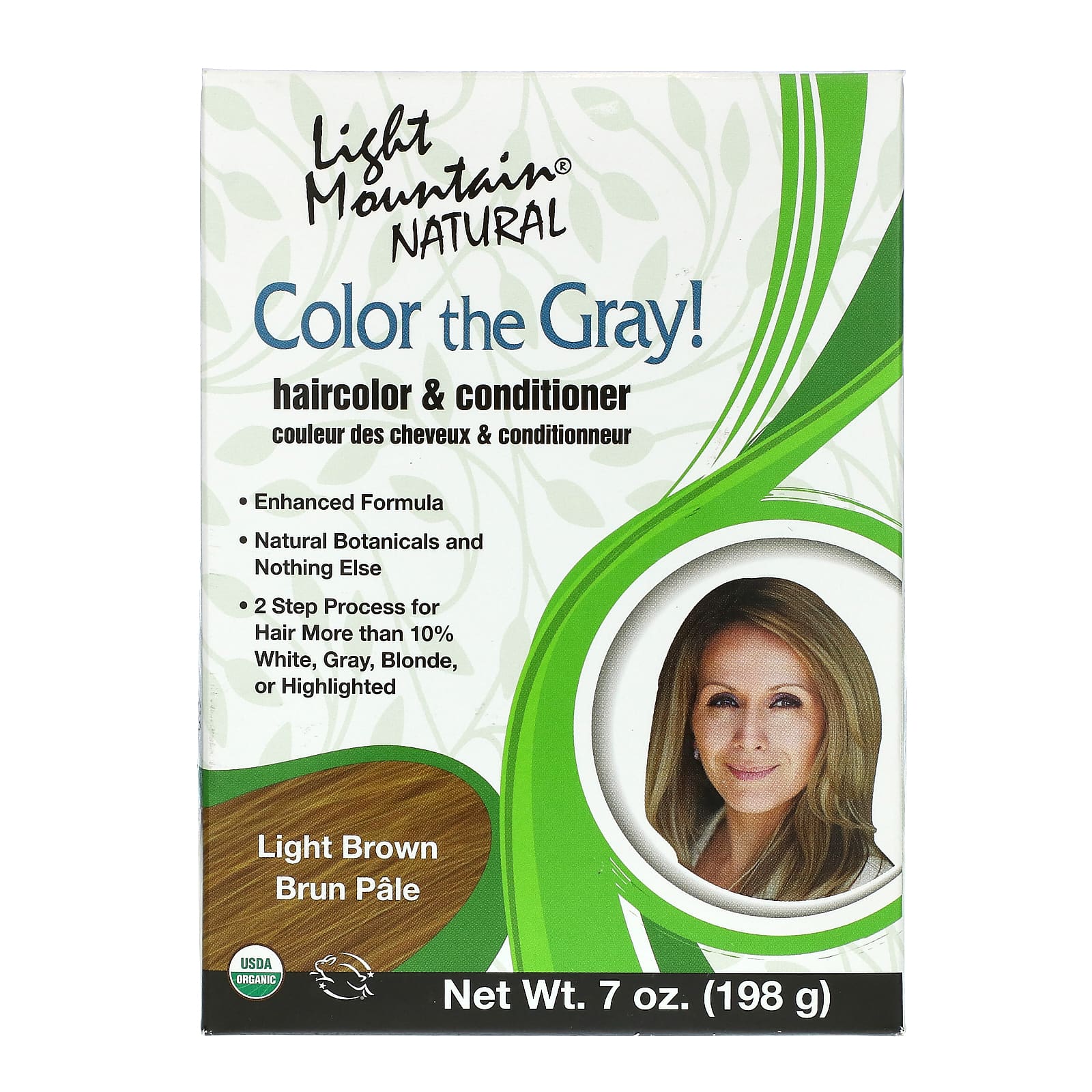 Light Mountain, Color the Gray! Natural Hair Color & Conditioner, Light Brown, 7 oz (198 g) - Image 1