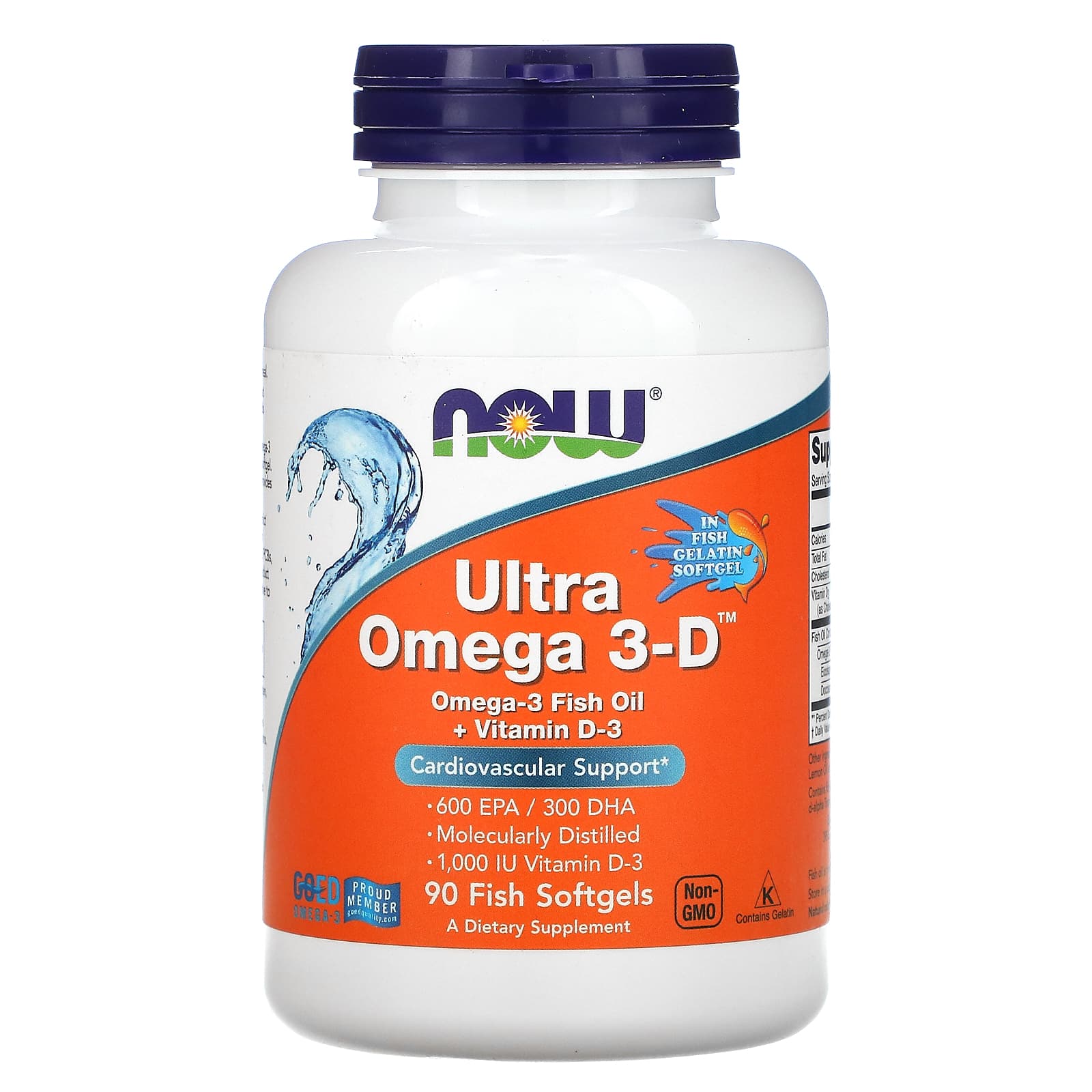 NOW Foods, Ultra Omega 3-D, 600 EPA / 300 DHA, 90 Fish Softgels - Image 1