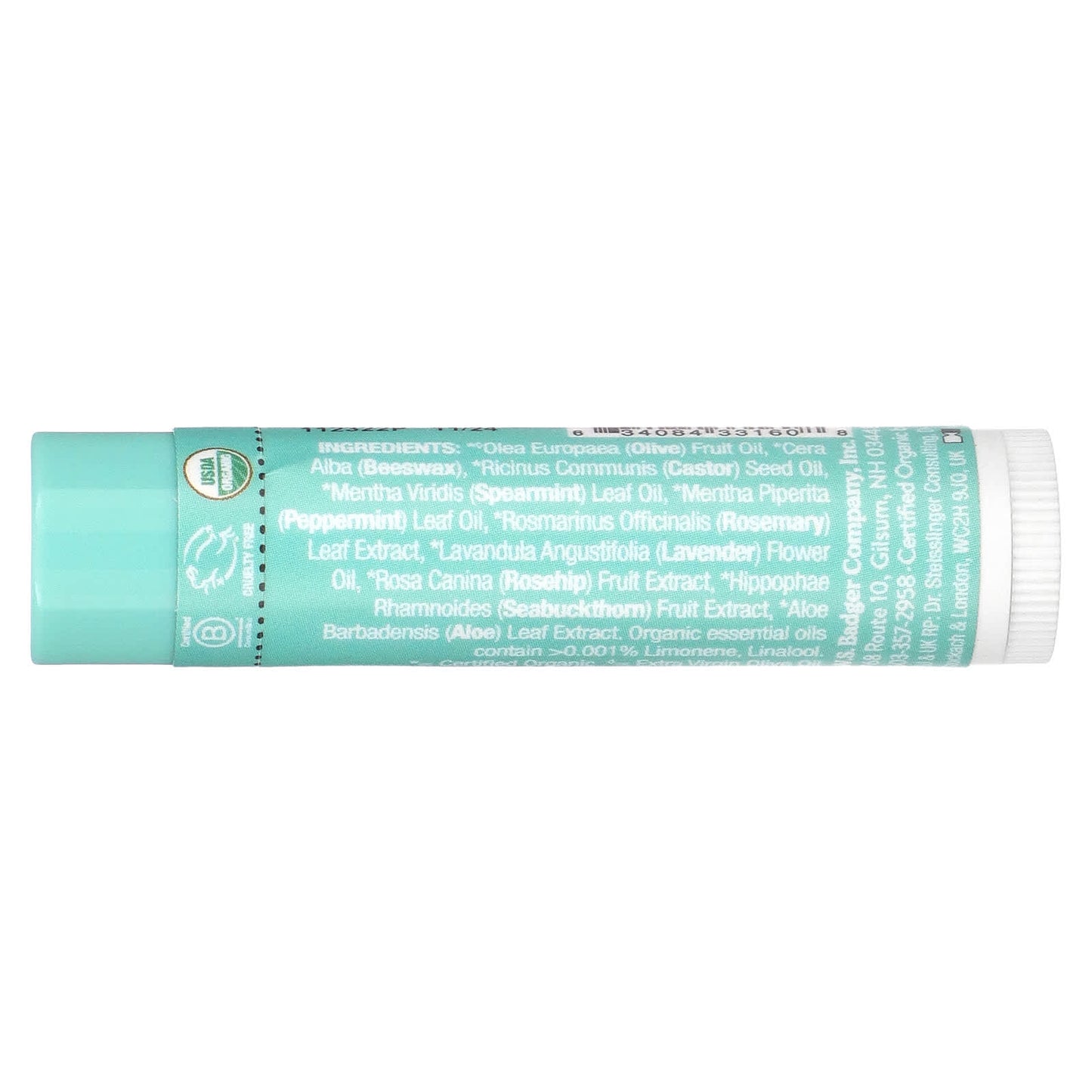 Badger Highland Mint Lip Balm, USDA Organic, Cruelty Free, 0.15 oz - Image 2