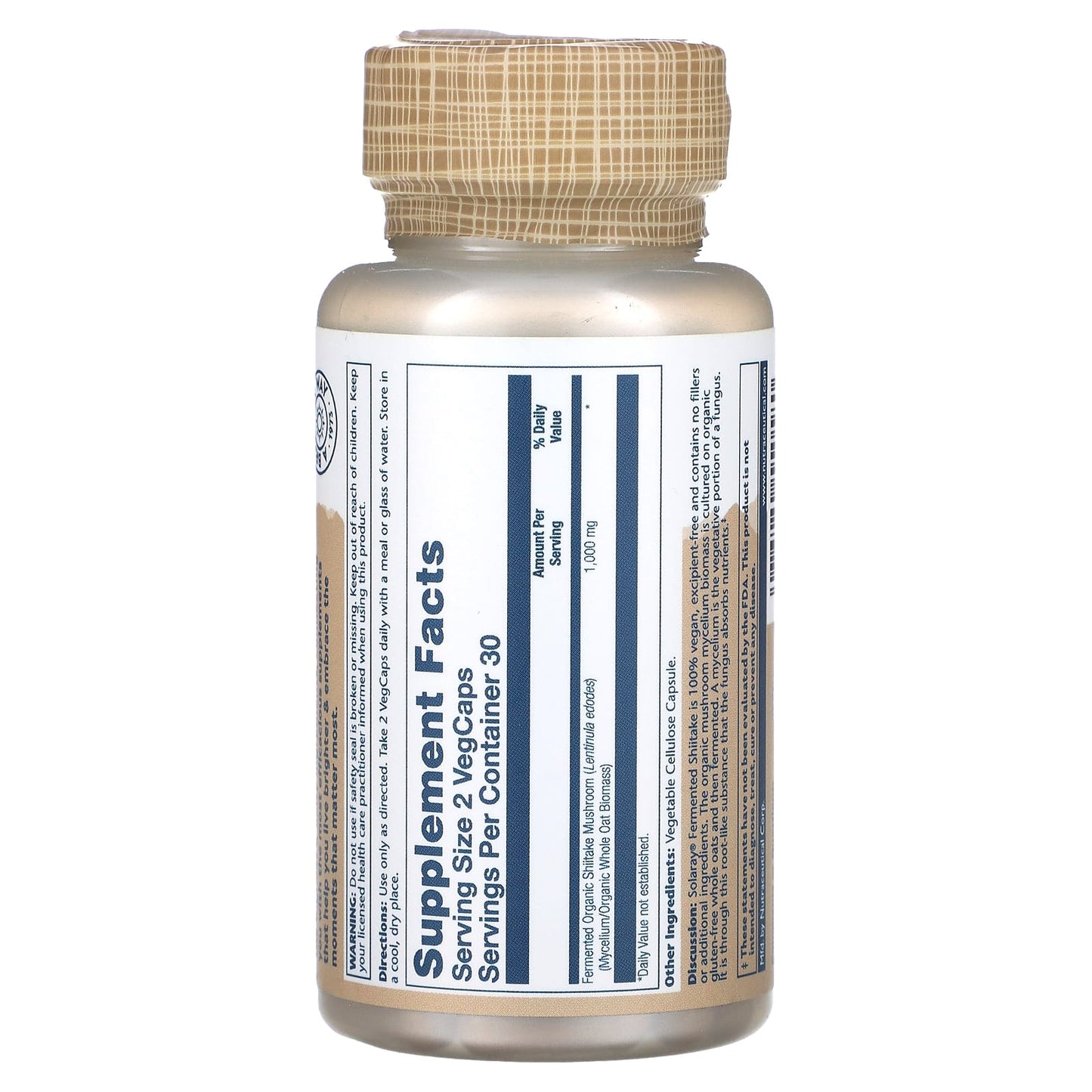 Solaray, Fermented Shiitake Mushrooms, 60 VegCaps (500 mg per Capsule) - Image 2