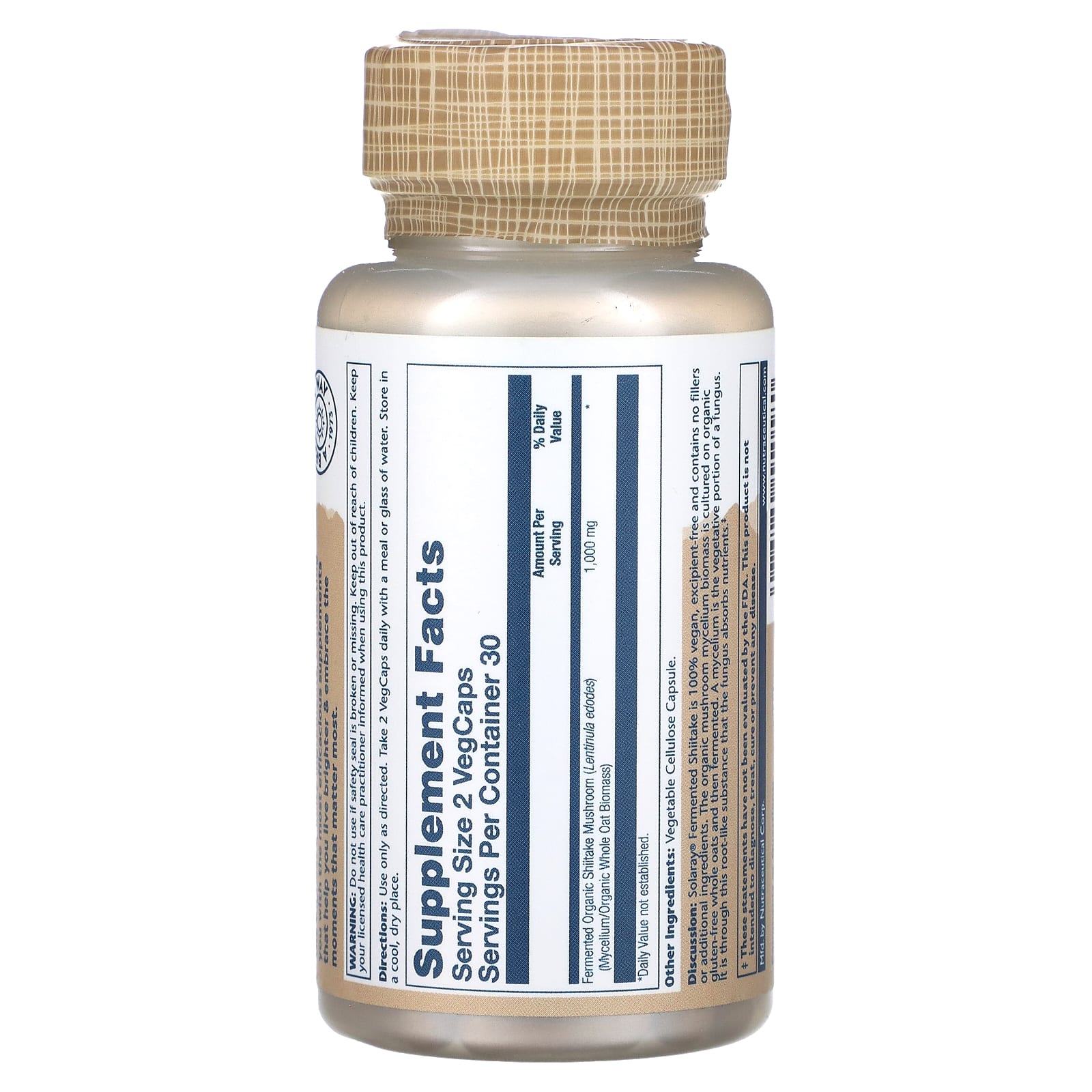 Solaray, Fermented Shiitake Mushrooms, 60 VegCaps (500 mg per Capsule) - Image 2