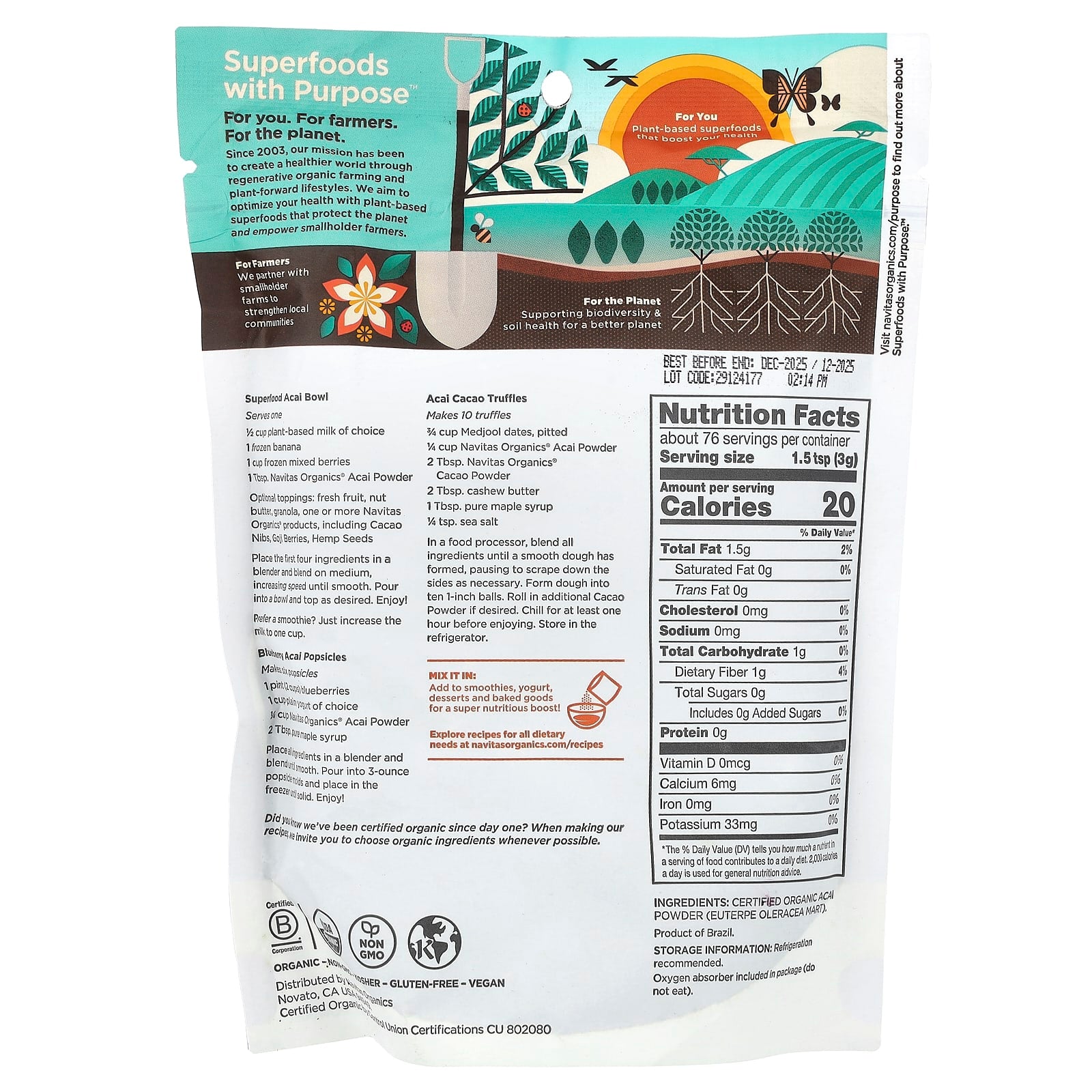 Navitas Organics, Organic Acai Powder, 8 oz (227 g) - Image 2