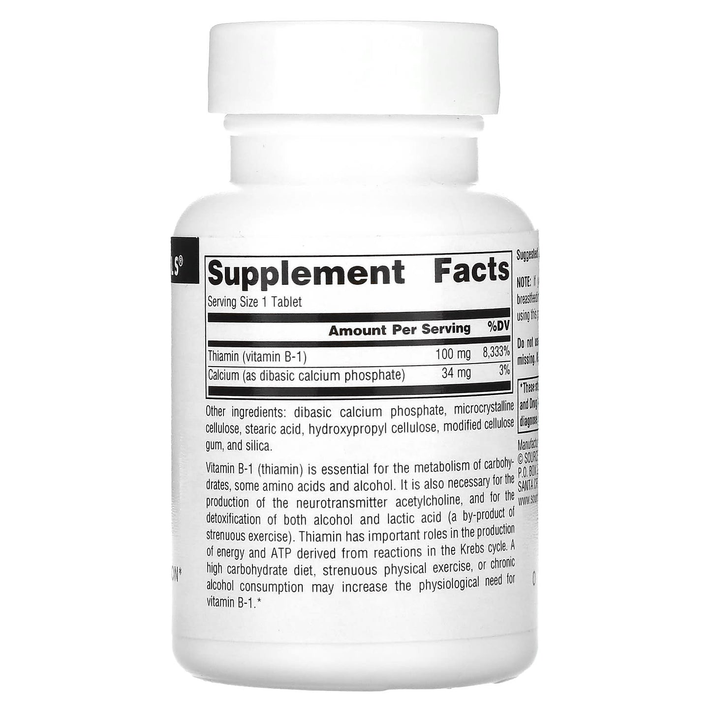 Source Naturals, B-1, Thiamin, 100 Tablets - Image 2