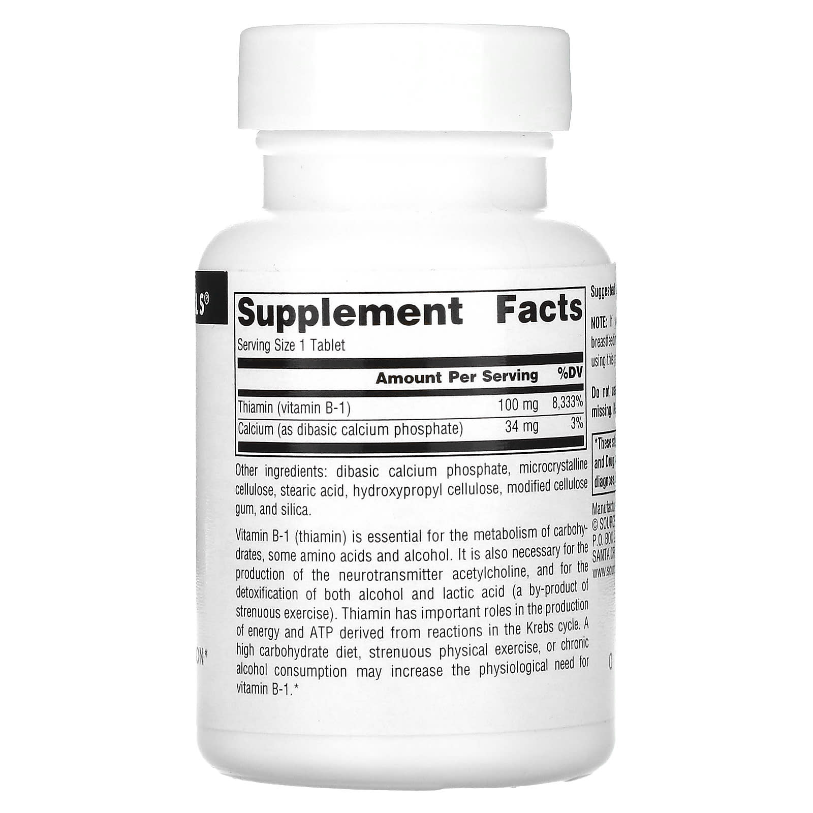 Source Naturals, B-1, Thiamin, 100 Tablets - Image 2