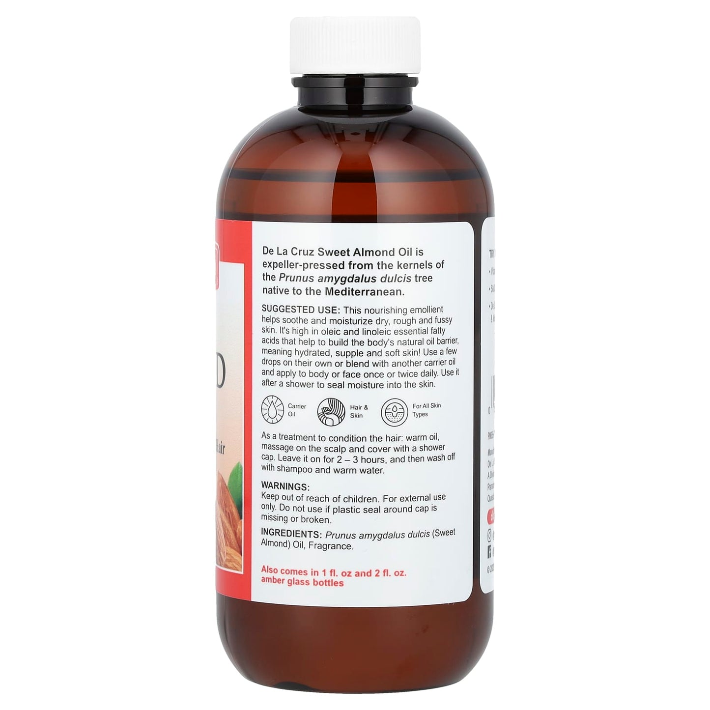 Sweet Almond Oil - Soothing Skin & Hair Moisturizer by De La Cruz - Image 2