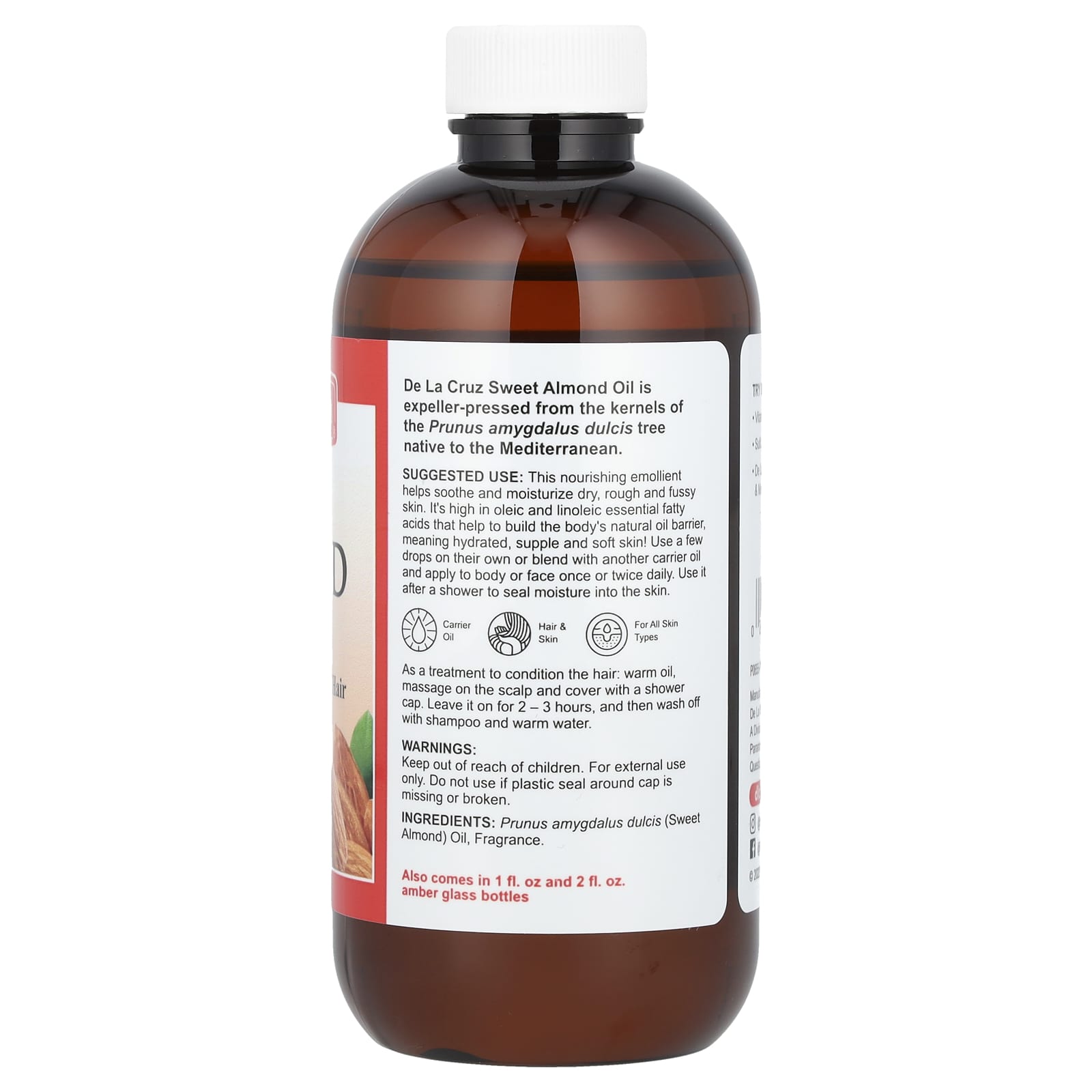 Sweet Almond Oil - Soothing Skin & Hair Moisturizer by De La Cruz - Image 2