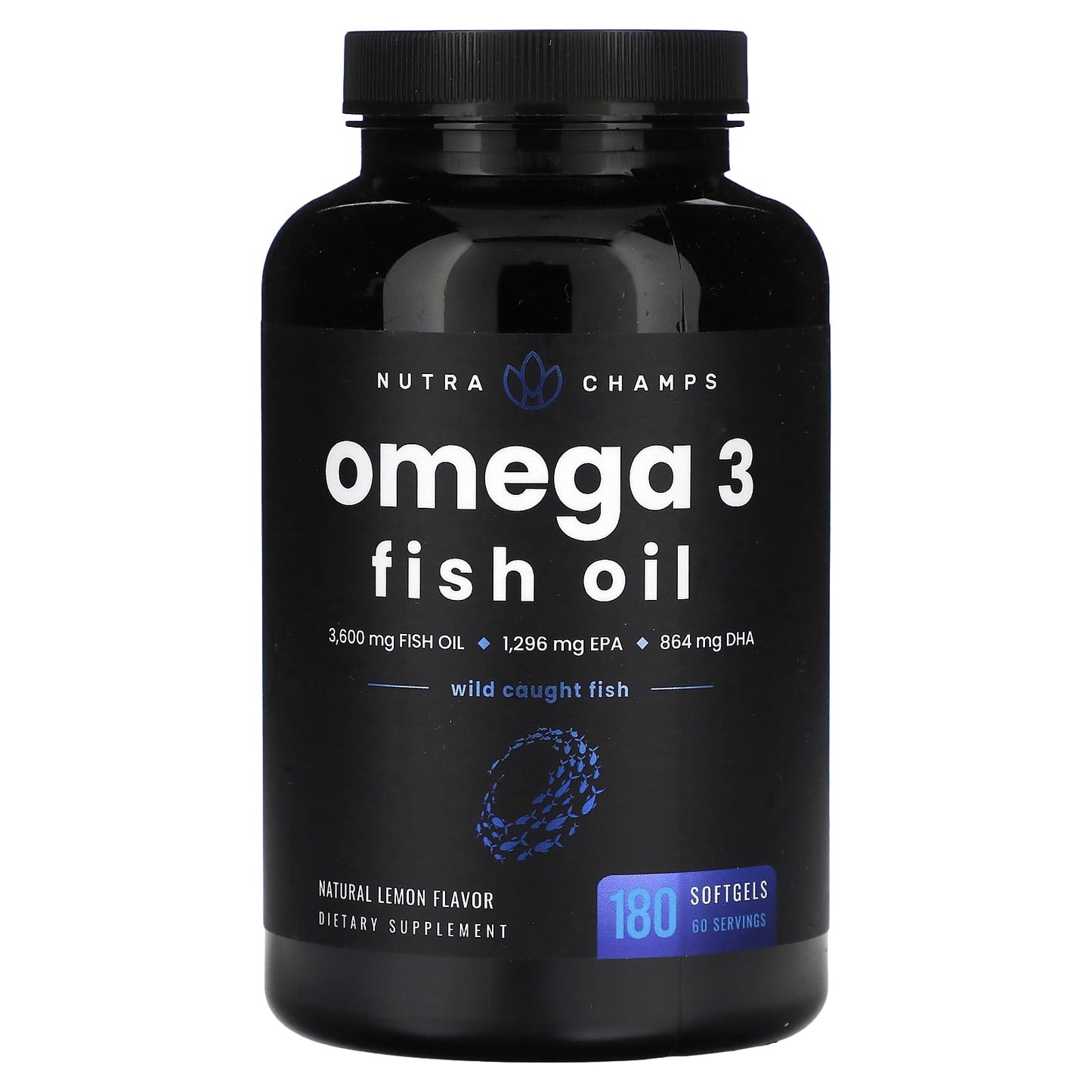 NutraChamps, Omega 3 Fish Oil, Natural Lemon, 180 Softgels - Image 1