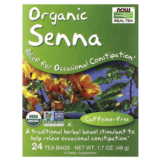 NOW Foods, Real Tea, Organic Senna, Caffeine-Free, 24 Tea Bags, 1.7 oz (48 g) - Image 1