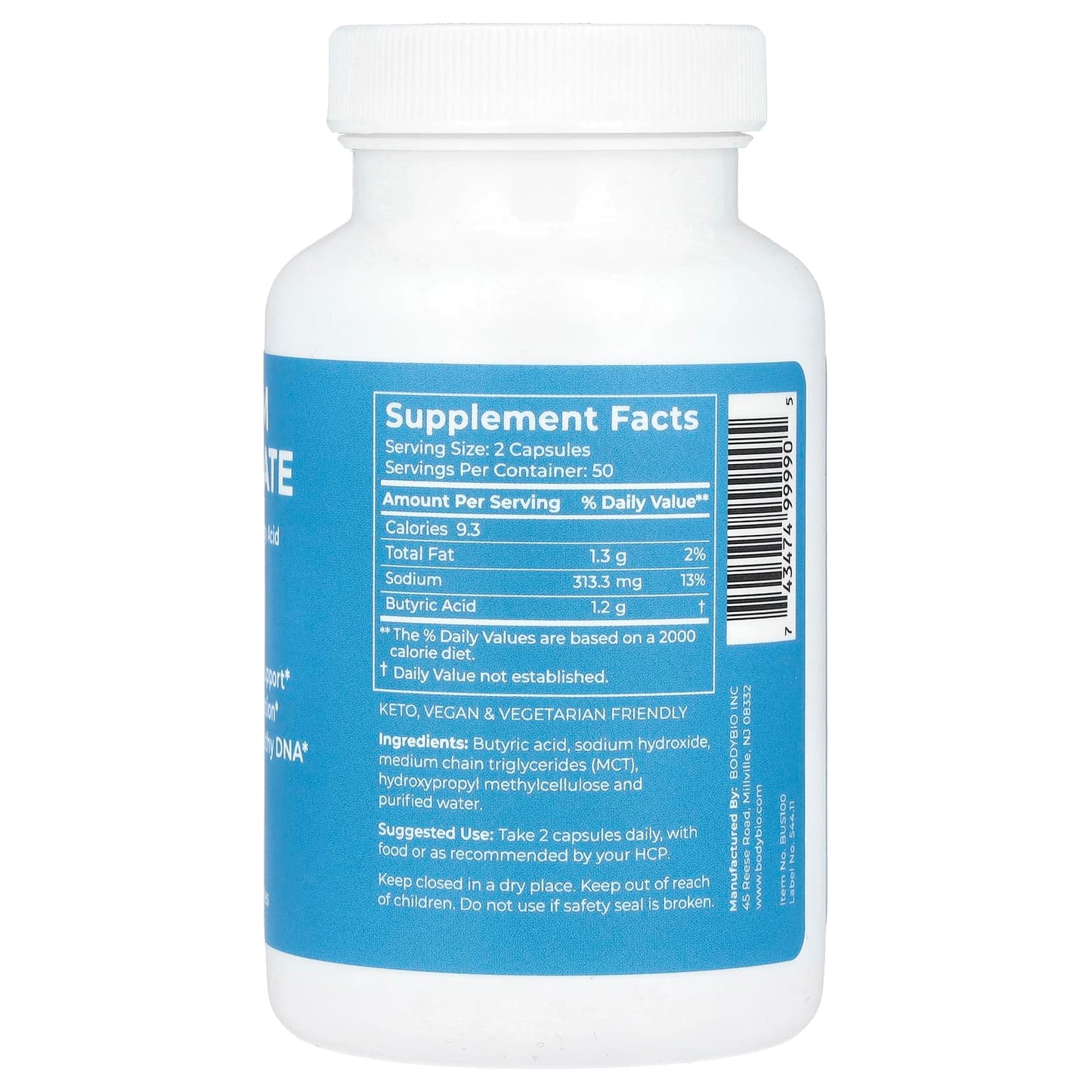Sodium Butyrate - Gut Health & Microbiome Support - 100 Capsules - Image 2