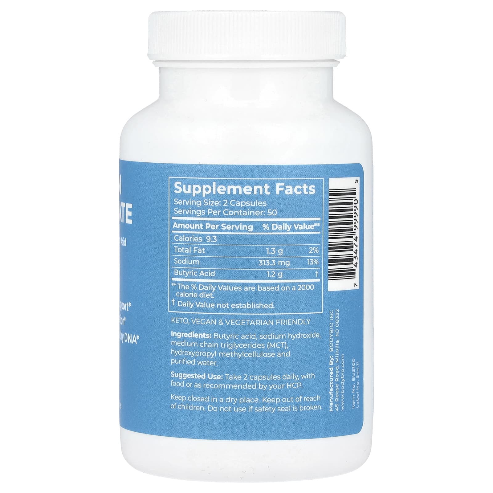 Sodium Butyrate - Gut Health & Microbiome Support - 100 Capsules - Image 2