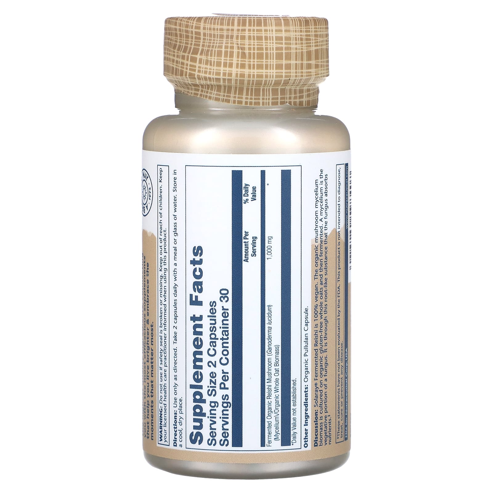 Solaray, Fermented Reishi Mushroom, 60 Organic Capsules (500 mg per Capsule) - Image 2