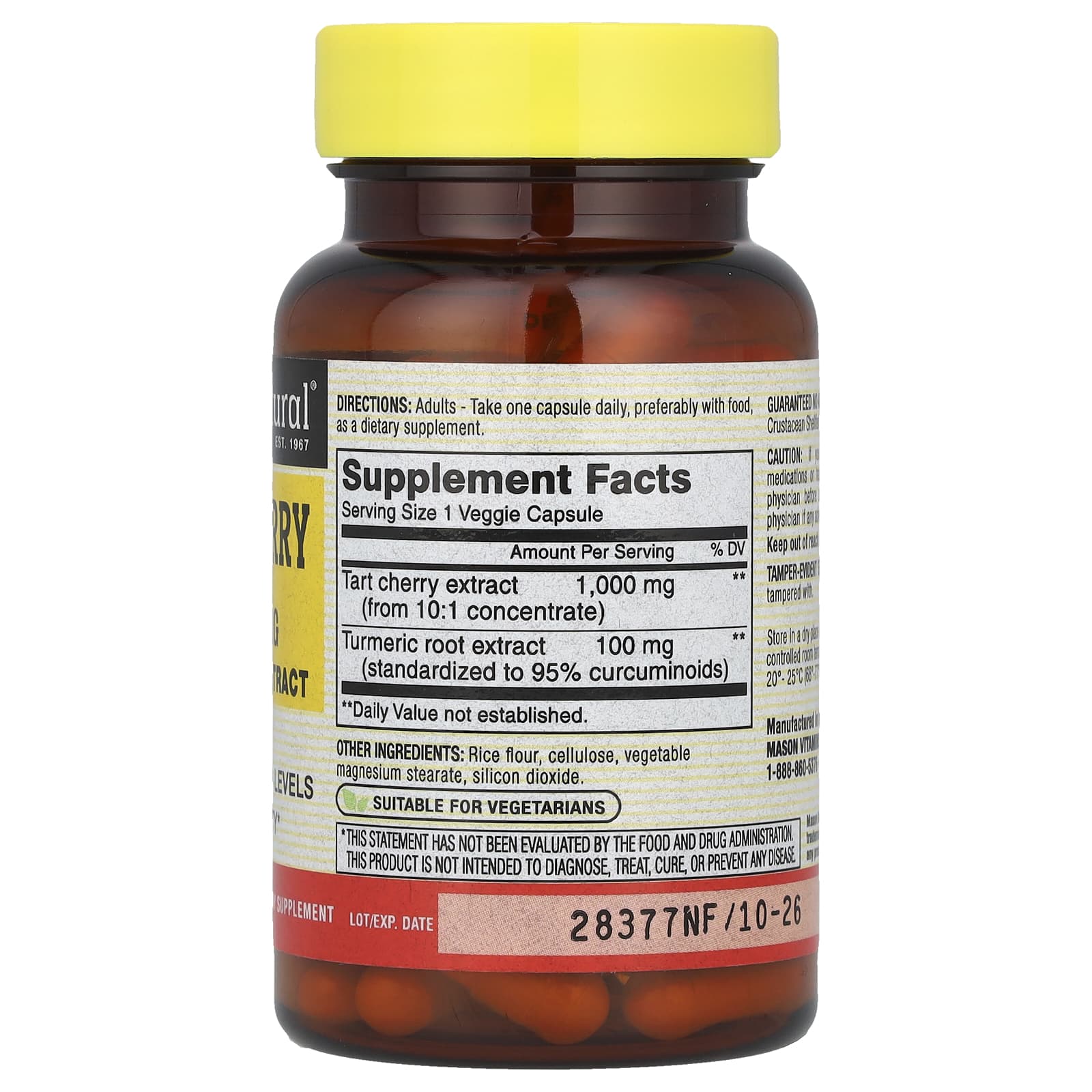 Mason Natural, Tart Cherry with Turmeric Extract, 1,000 mg, 60 Veggie Caps - Image 2