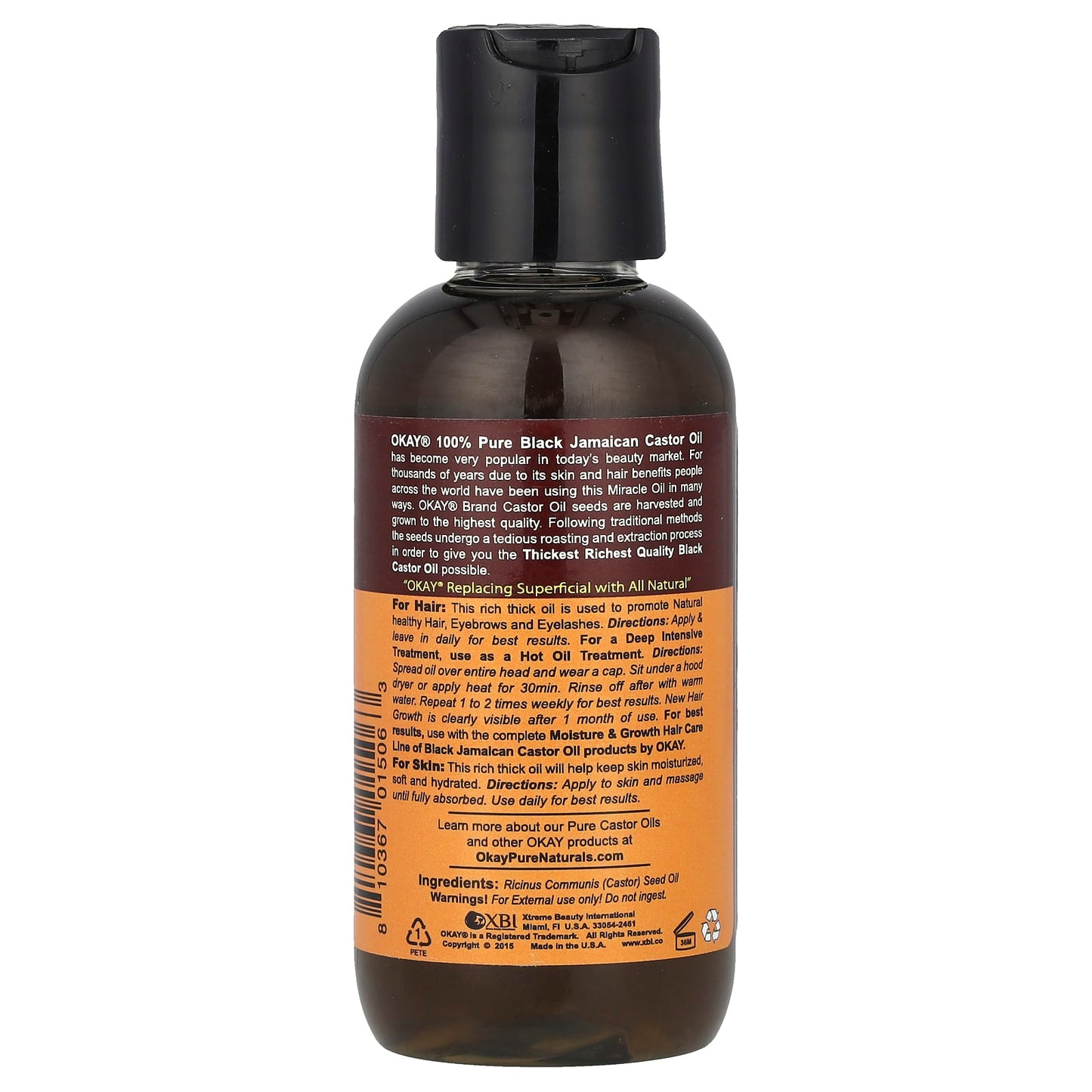 Okay Pure Naturals, 100% Pure Black Jamaican Castor Oil®, 4 oz (118 ml) - Image 2