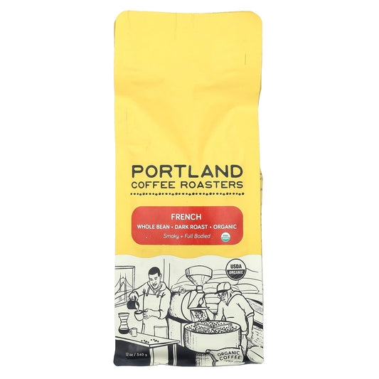 Portland Coffee Roasters, Organic Coffee, Whole Bean, Dark Roast, French, 12 oz (340 g) - Image 1