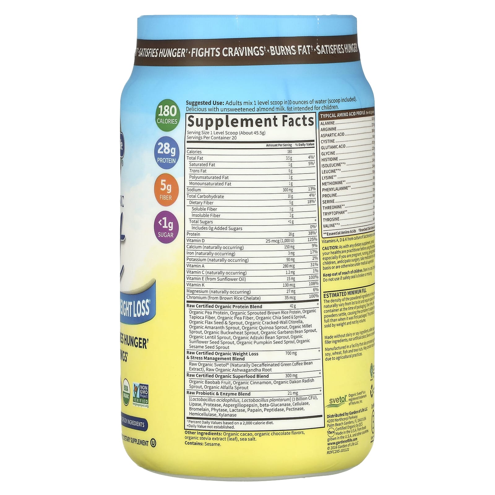 Garden of Life, RAW Organic Fit, High Protein for Weight Loss, Chocolate, 32.09 oz (910 g)