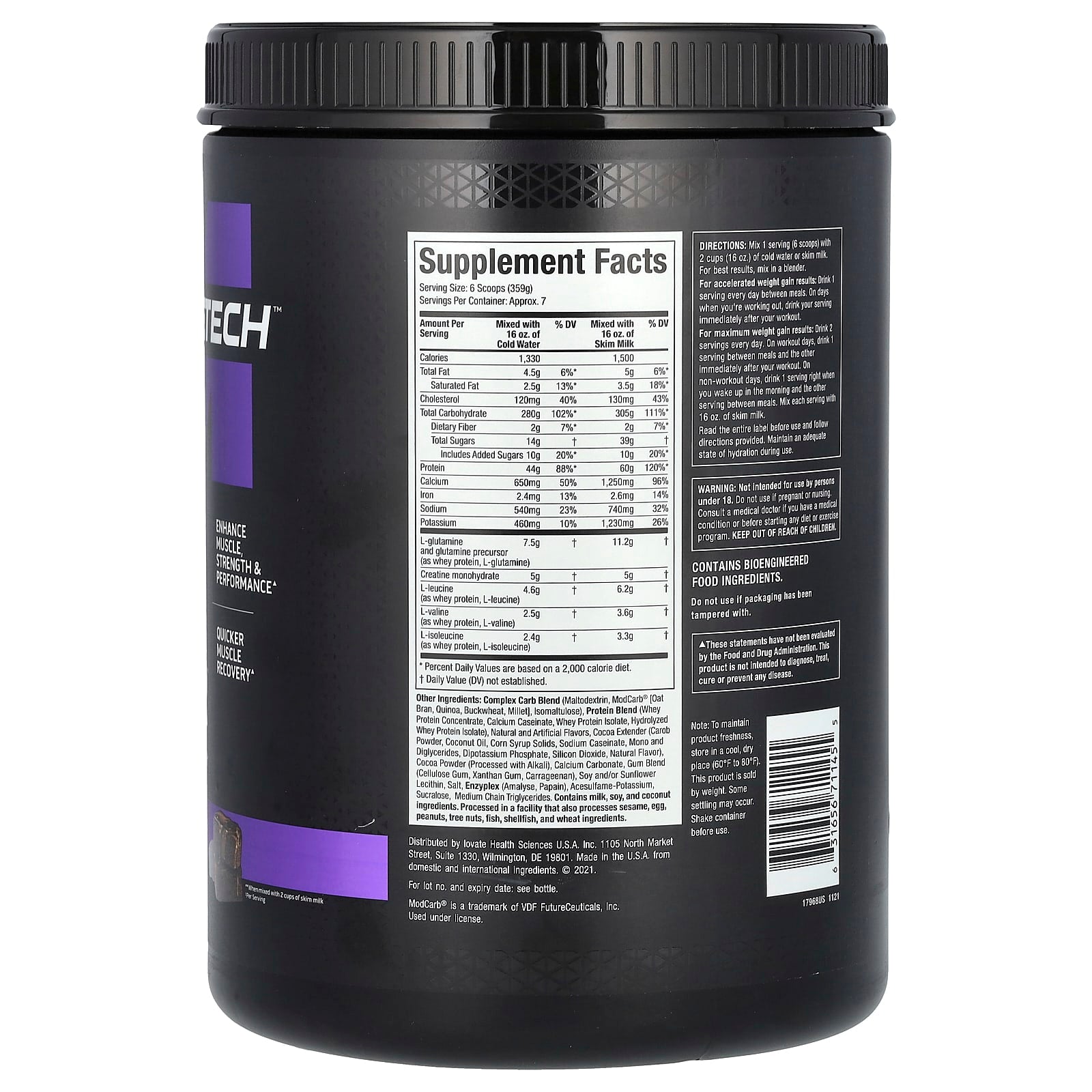 MuscleTech, 100% Mass Gainer™, Chocolate Fudge Brownie, 5.15 lbs (2.33 kg) - Image 2