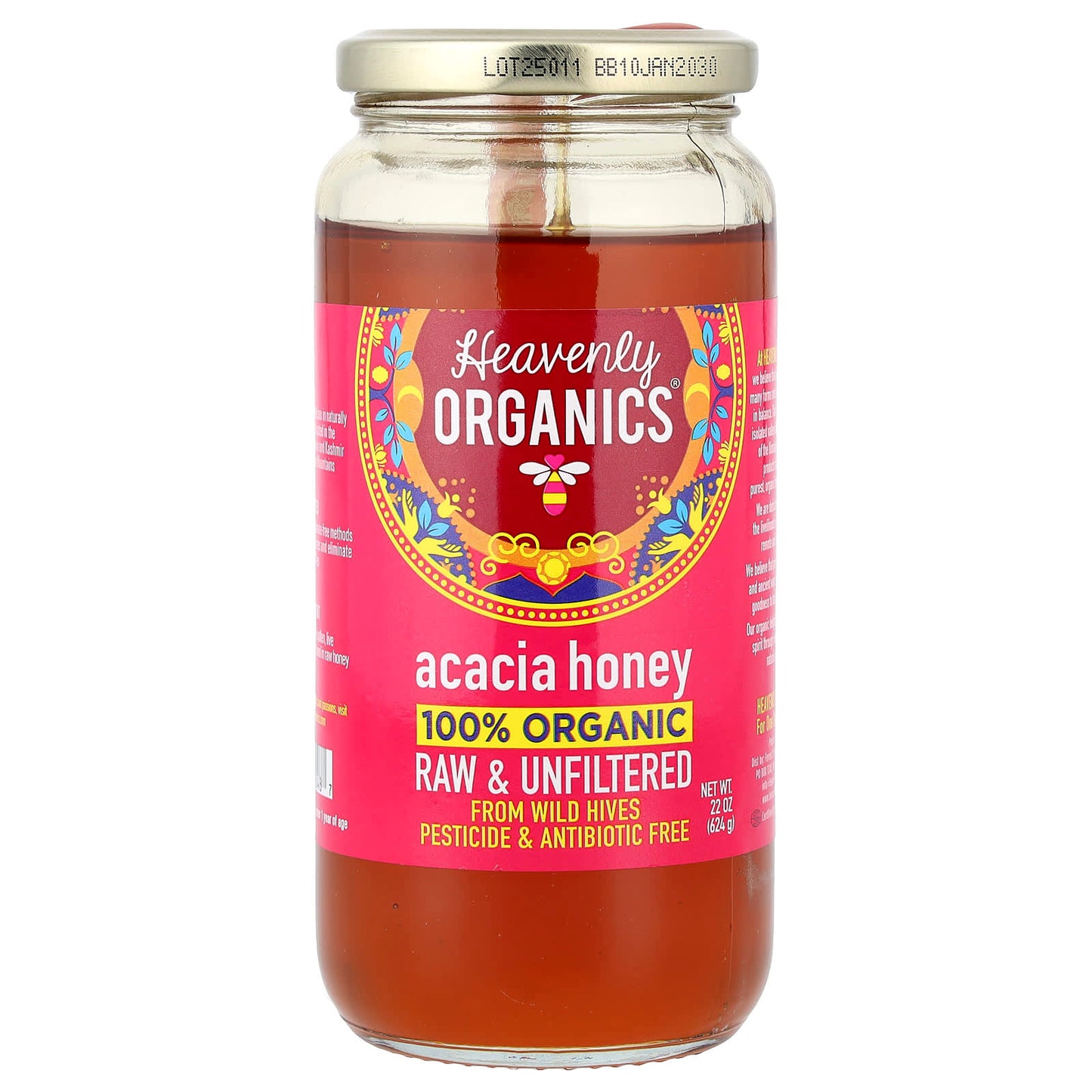 Heavenly Organics Raw Acacia Honey 100% Organic & USDA Certified - Image 1